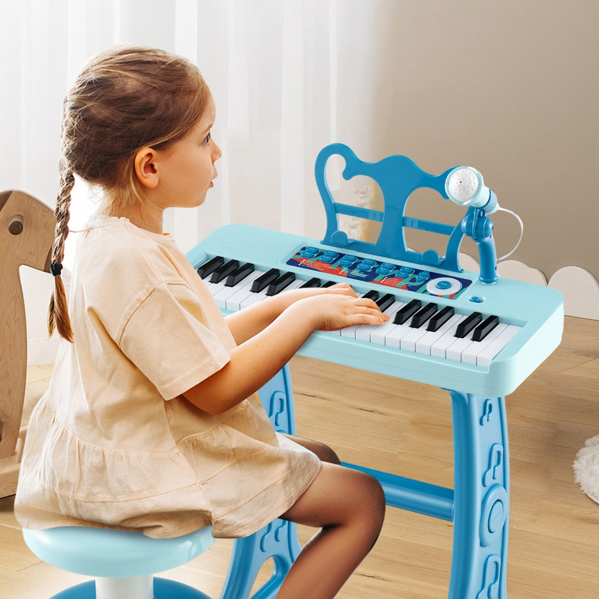 Piano Eletrónico Infantil – 37 teclas – Azul – PP e ABS