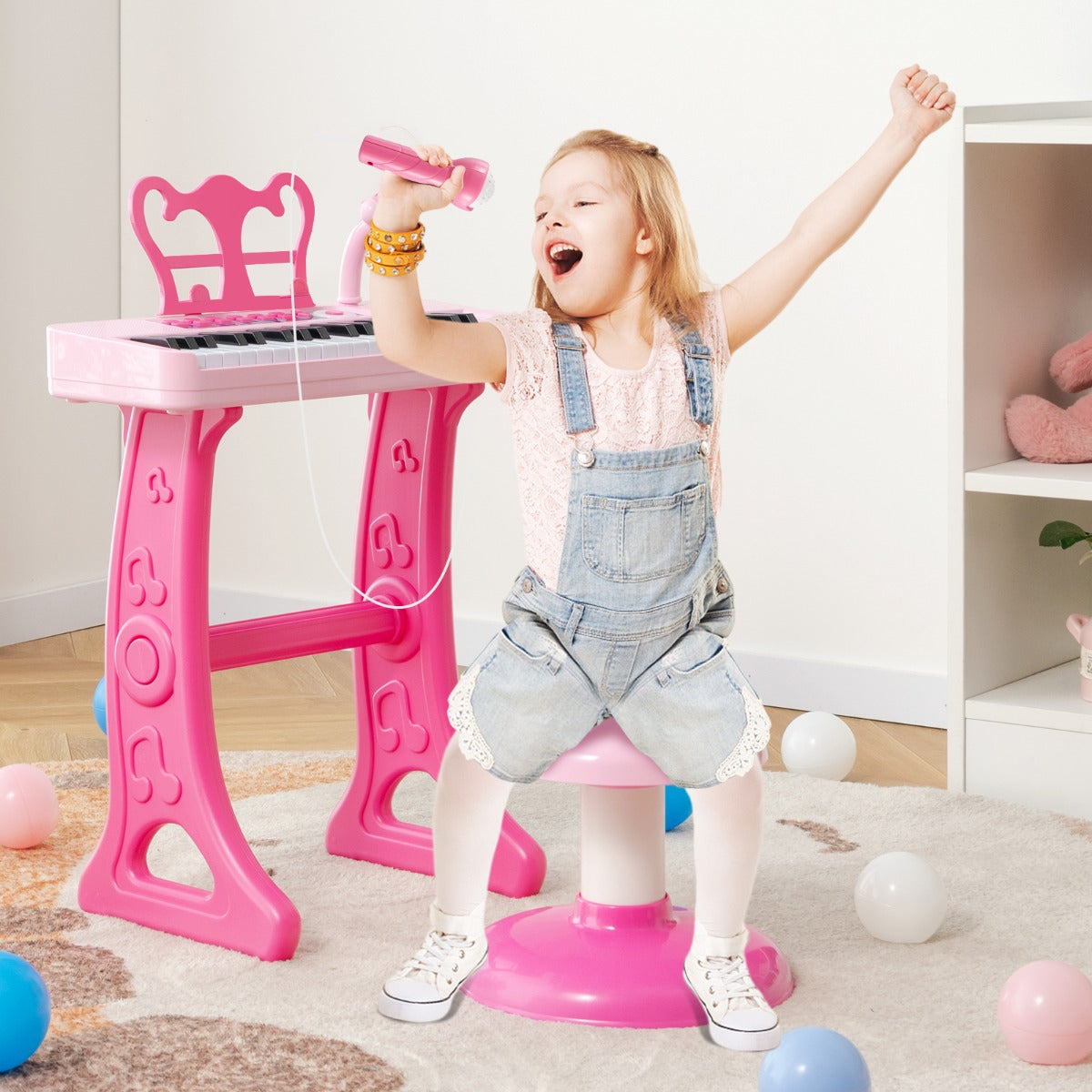 Piano para Crianças – 37 Teclas – Cor-de-Rosa – PP e ABS