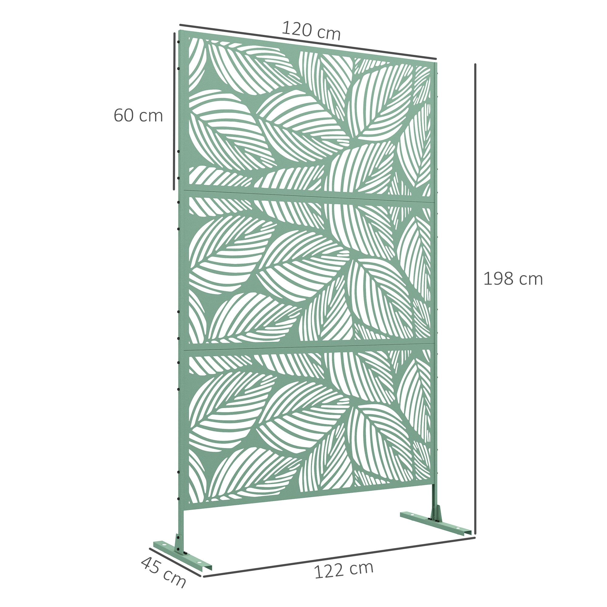 Biombo de Exterior Verde 122x45x198 cm com Padrão de Flores - Estrutura de Aço