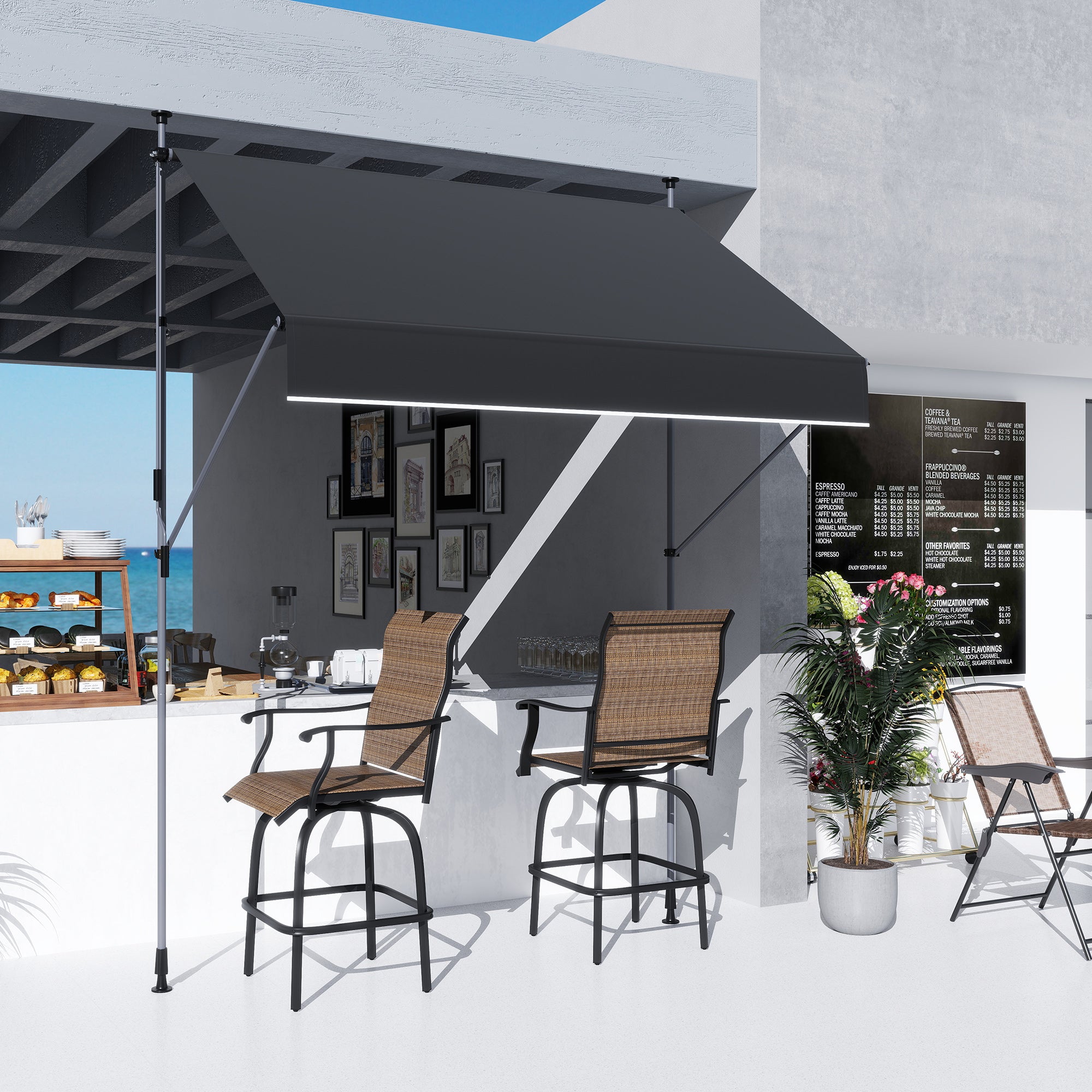 Toldo Manual Retrátil 200x120 cm Preto Altura Ajustável 210-310 cm