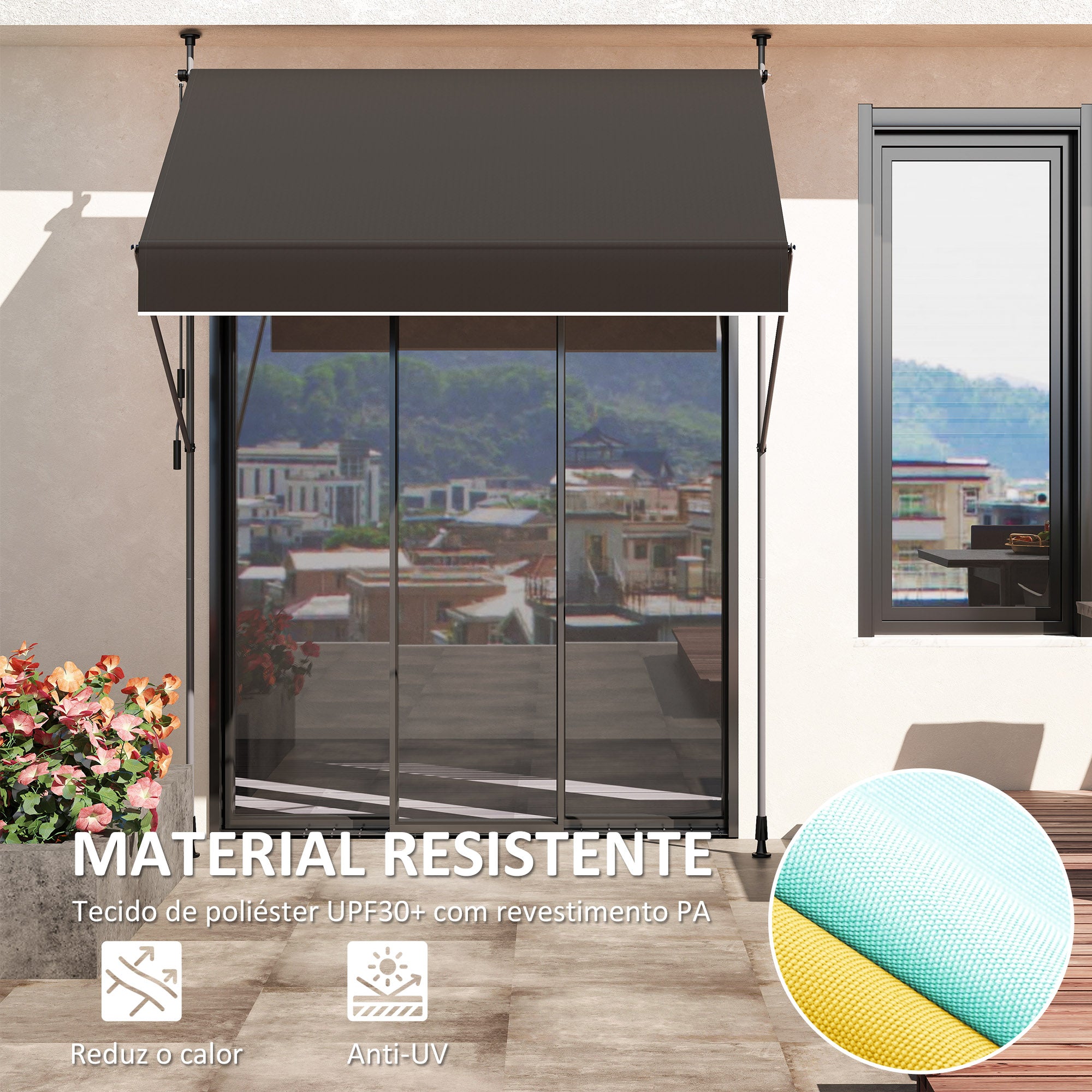 Toldo Manual Retrátil 200x120 cm Preto Altura Ajustável 210-310 cm