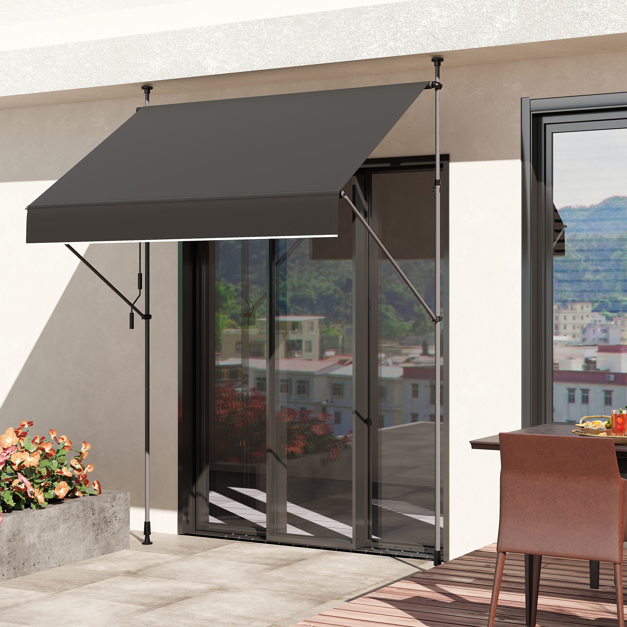 Toldo Manual Retrátil 200x120 cm Preto Altura Ajustável 210-310 cm