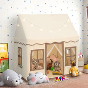 Tienda de Campaña Infantil con Luces de Estrellas y Alfombra Lavable Antideslizante 121 x 101 x 137 cm Beige y Marrón