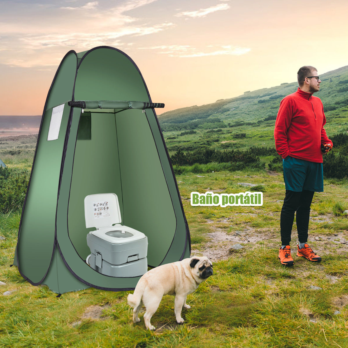 Tenda de Campismo para Privacidade Impermeável Desdobrável - Verde