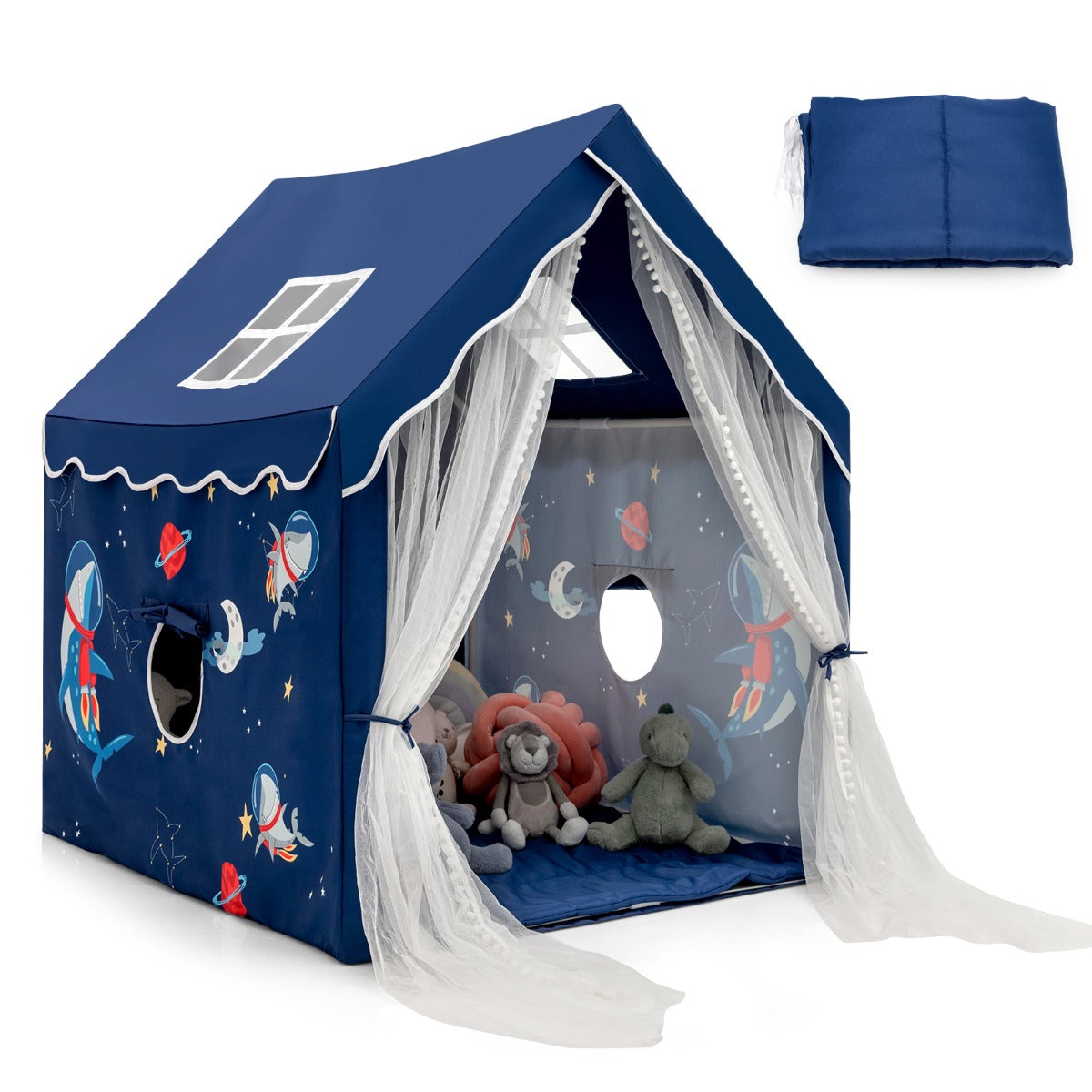 Tenda de Campismo Interior com Tapete Acolchoado Removível Oferta para Crianças 121 x 105 x 137 cm Azul
