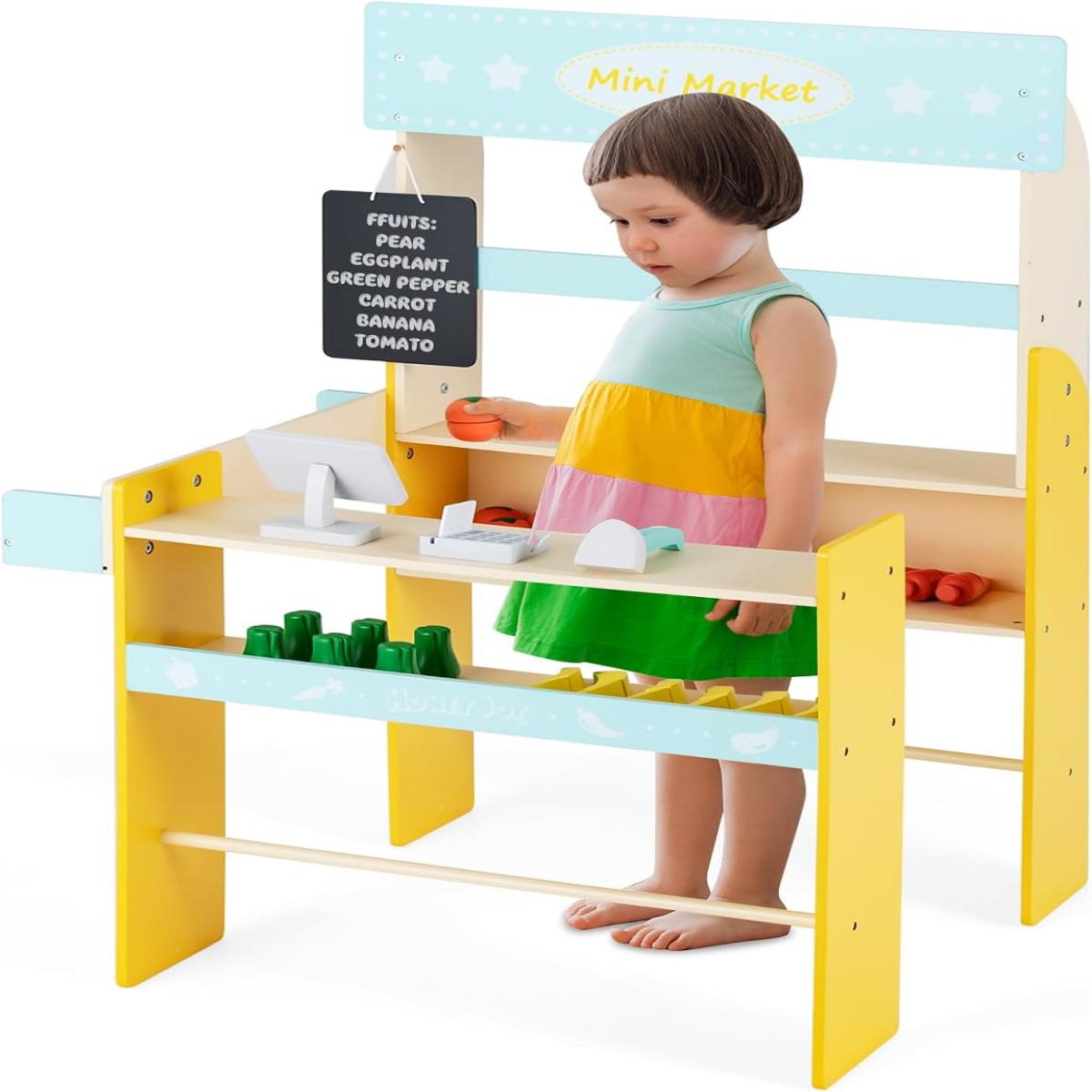 Mercado de Brinquedo Infantil de Madeira – 70 x 63 x 101 cm – Multicolorido