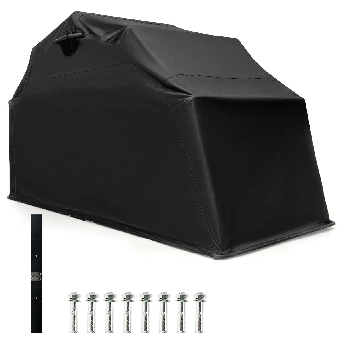 Cobertizo de Armazenamento para Motocicletas com Cobertura em Tecido Oxford e Janelas de Malha Enroláveis 345 x 137 x 190 cm Preto