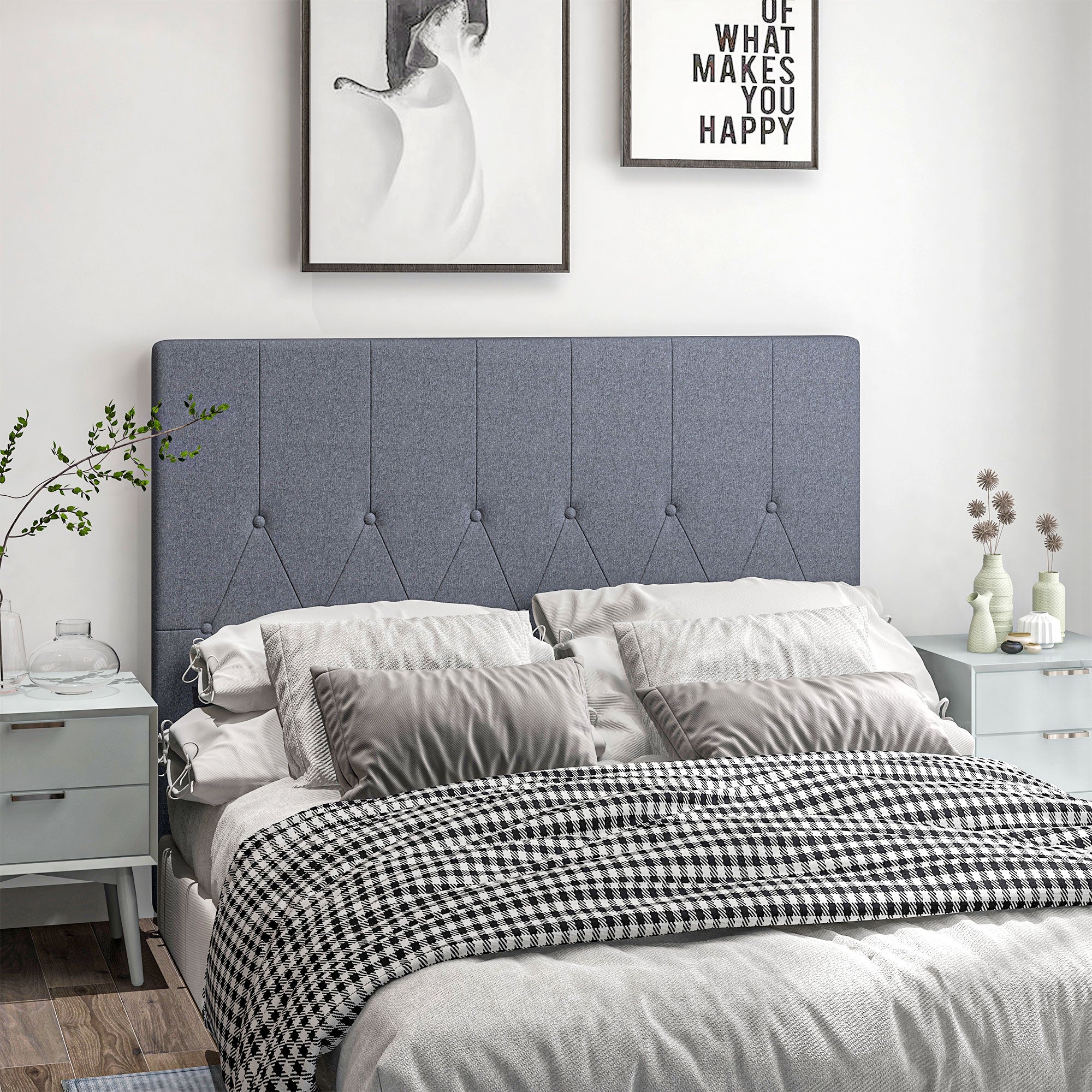 Cabeceira de Cama 160x7x120 cm Cinza - Estofada em Linho e Acolchoada