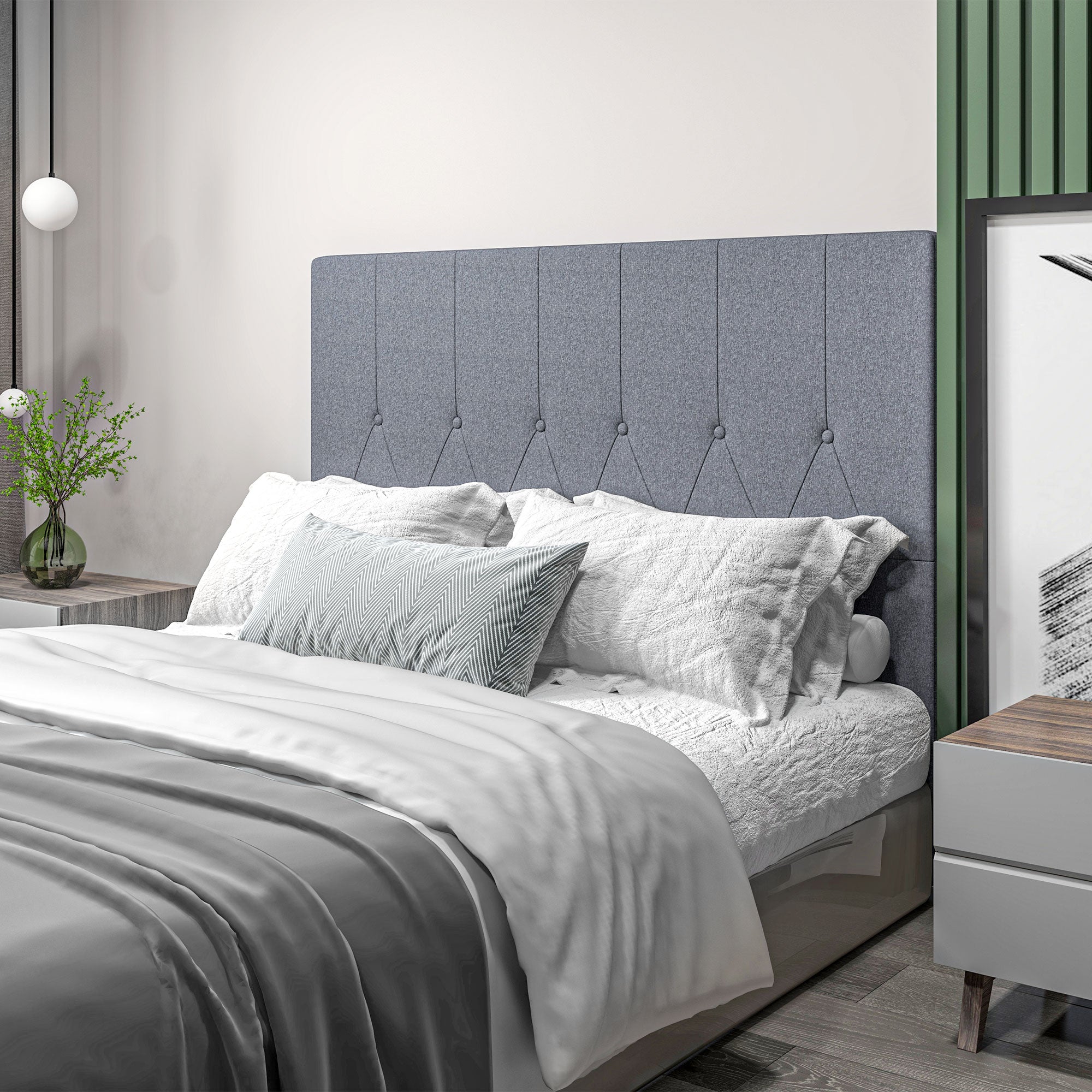 Cabeceira de Cama 160x7x120 cm Cinza - Estofada em Linho e Acolchoada