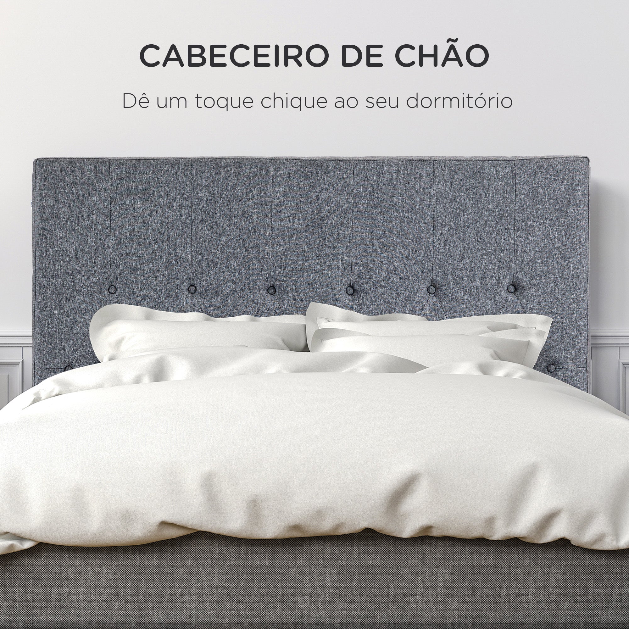 Cabeceira de Cama 160x7x120 cm Cinza - Estofada em Linho e Acolchoada