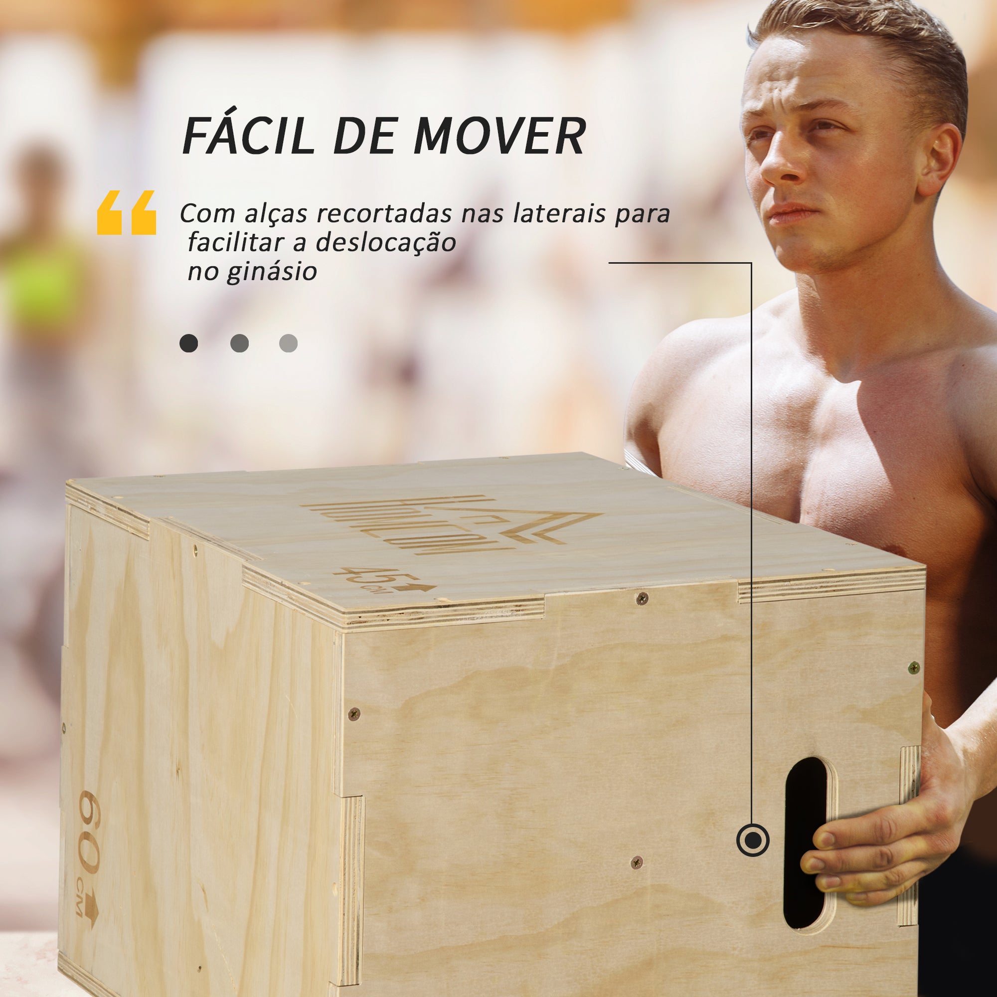 Caixa Pliométrica de Madeira 45x40x60 cm - Cor Madeira