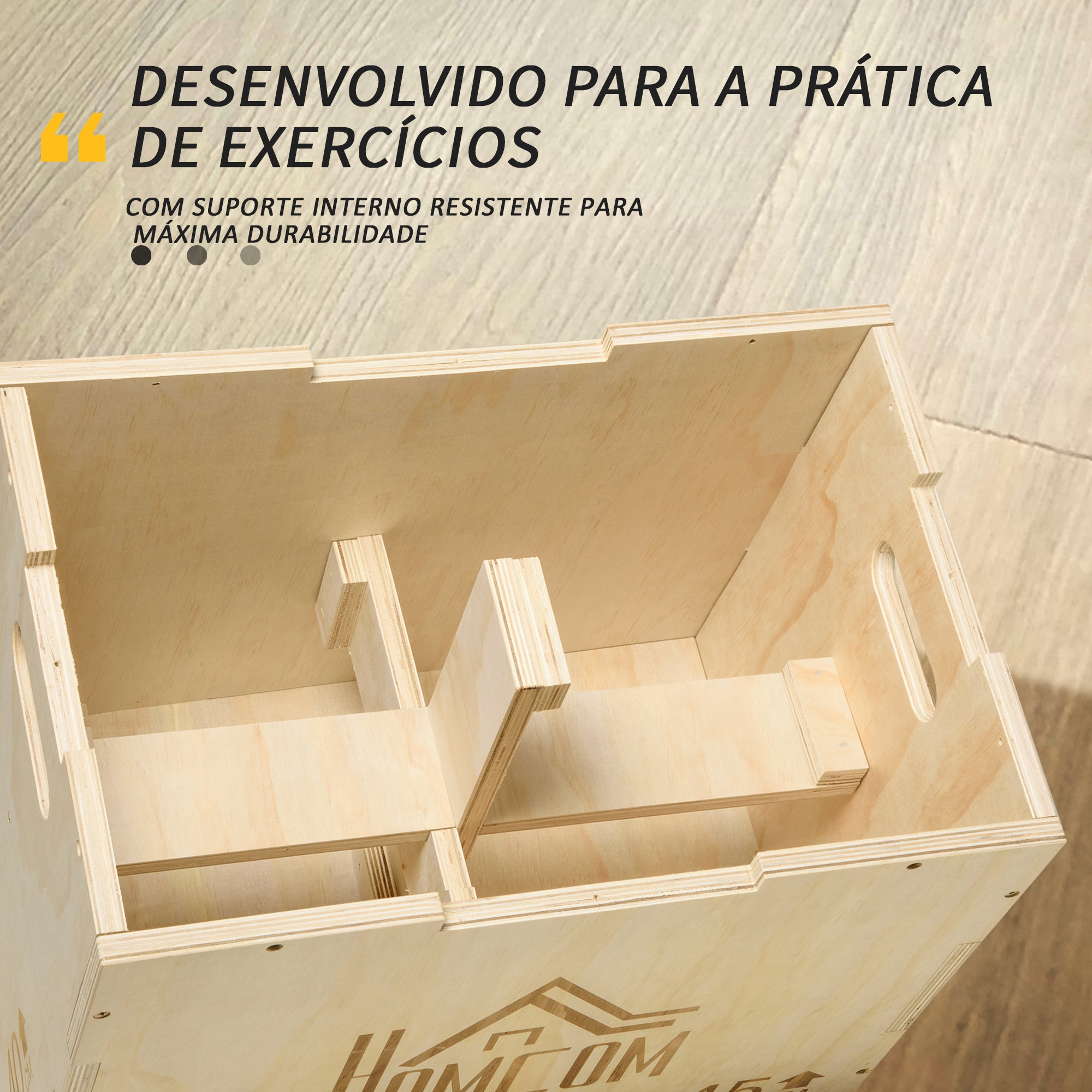 Caixa Pliométrica de Madeira 45x40x60 cm - Cor Madeira