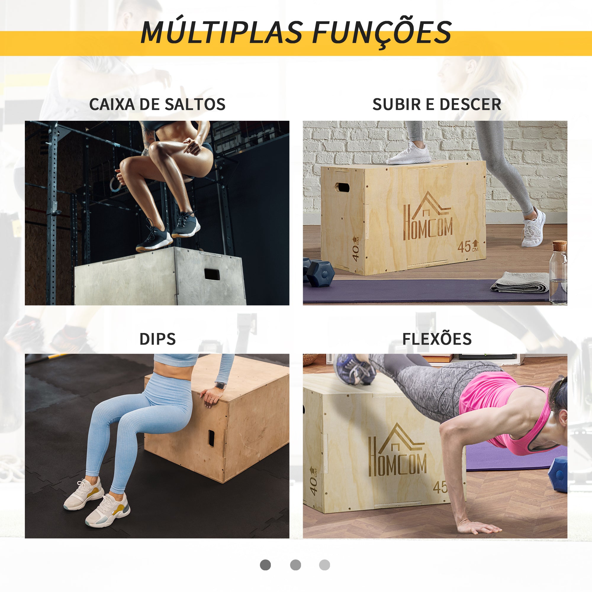 Caixa Pliométrica de Madeira 45x40x60 cm - Cor Madeira