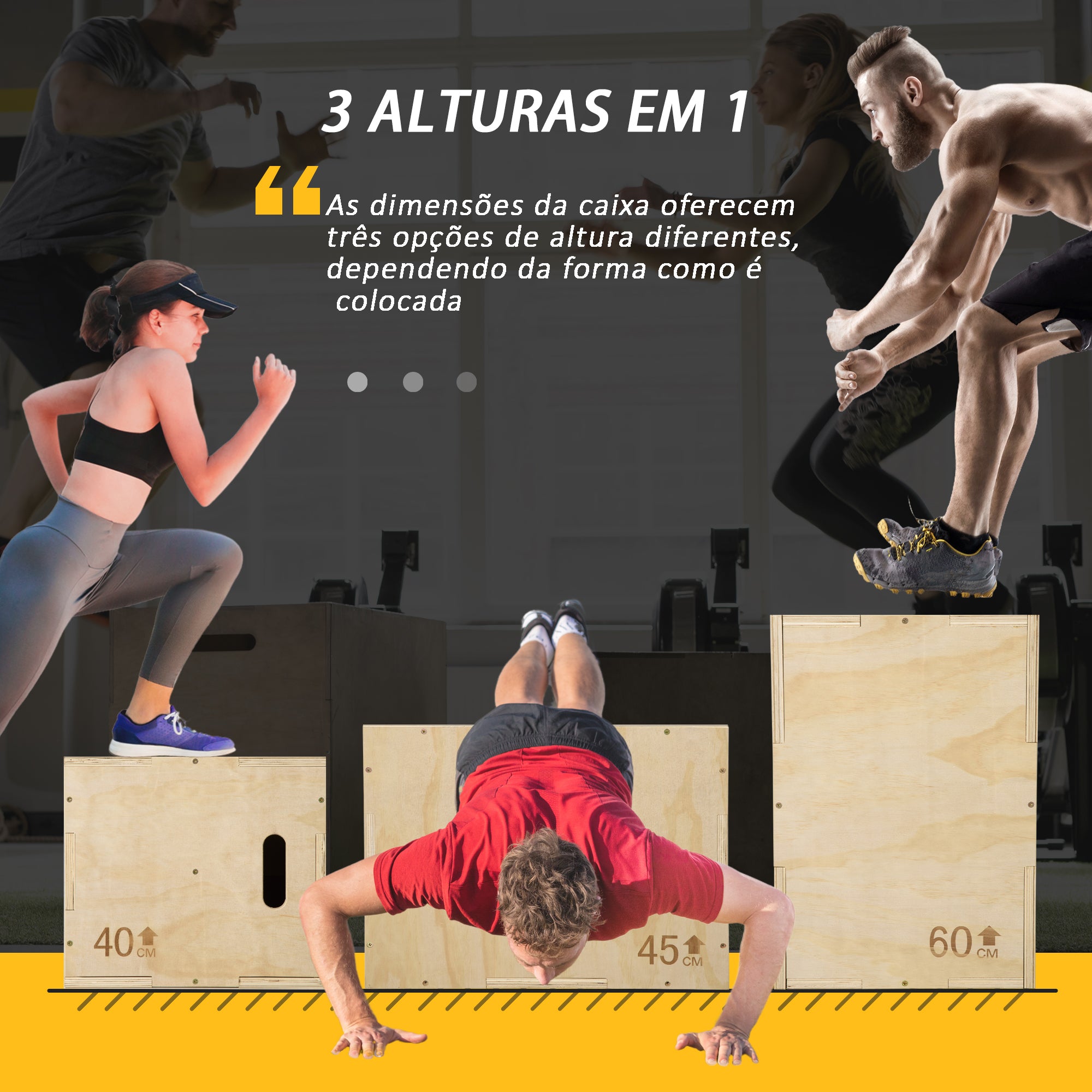 Caixa Pliométrica de Madeira 45x40x60 cm - Cor Madeira