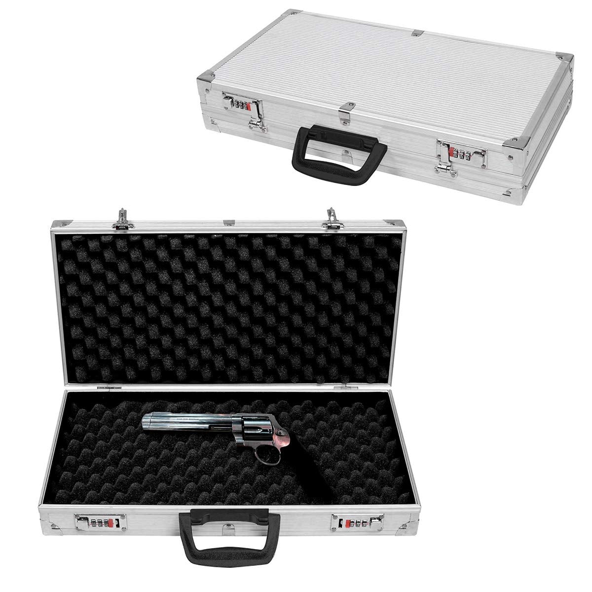 Maleta para Pistola em Alumínio Caixa de Munições Caça 47x25x8,3cm 2 Fechos
