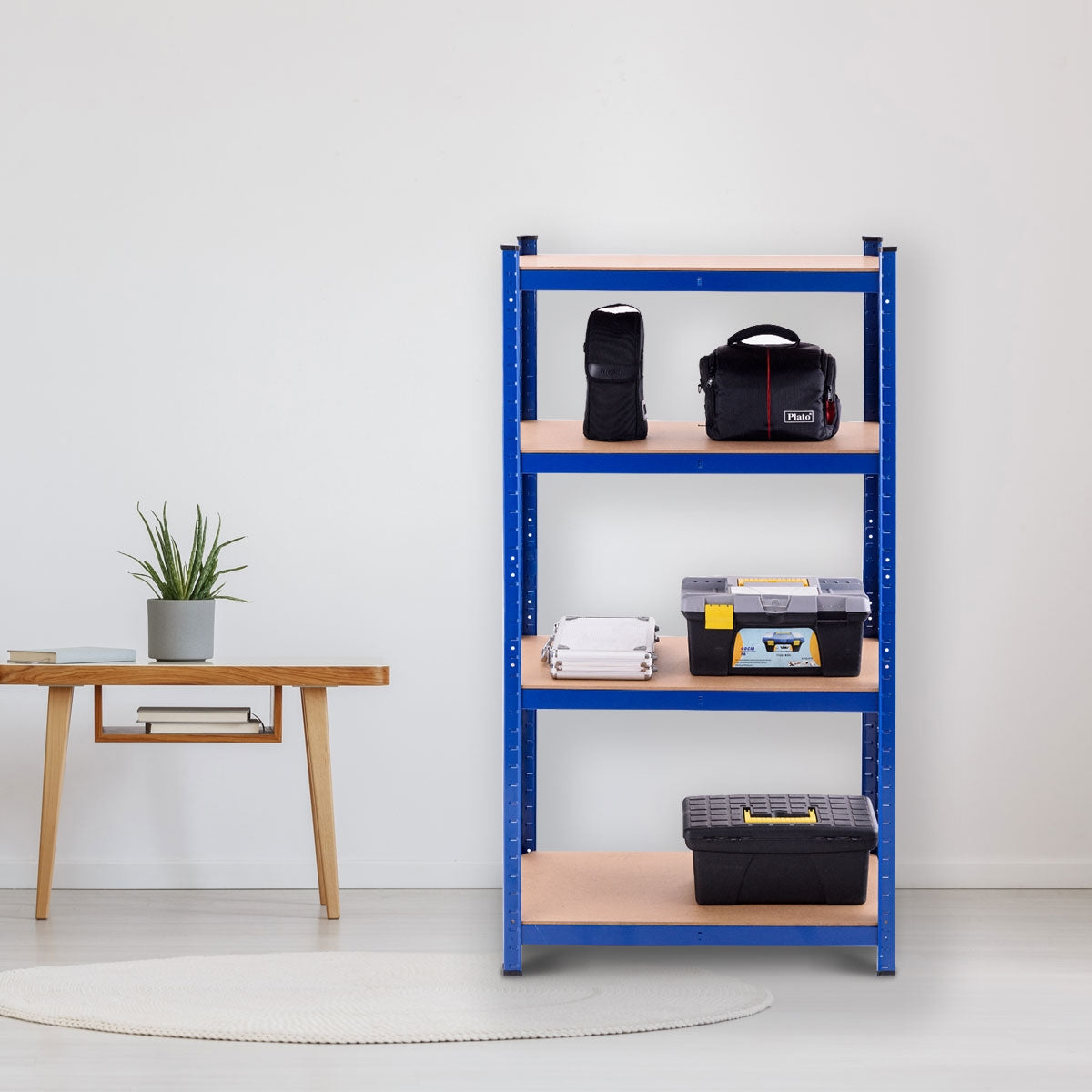 Estante de Armazenamento para Garagem em Ferro e MDF de 4 Prateleiras Estantería Pesado 80x40x160cm azul