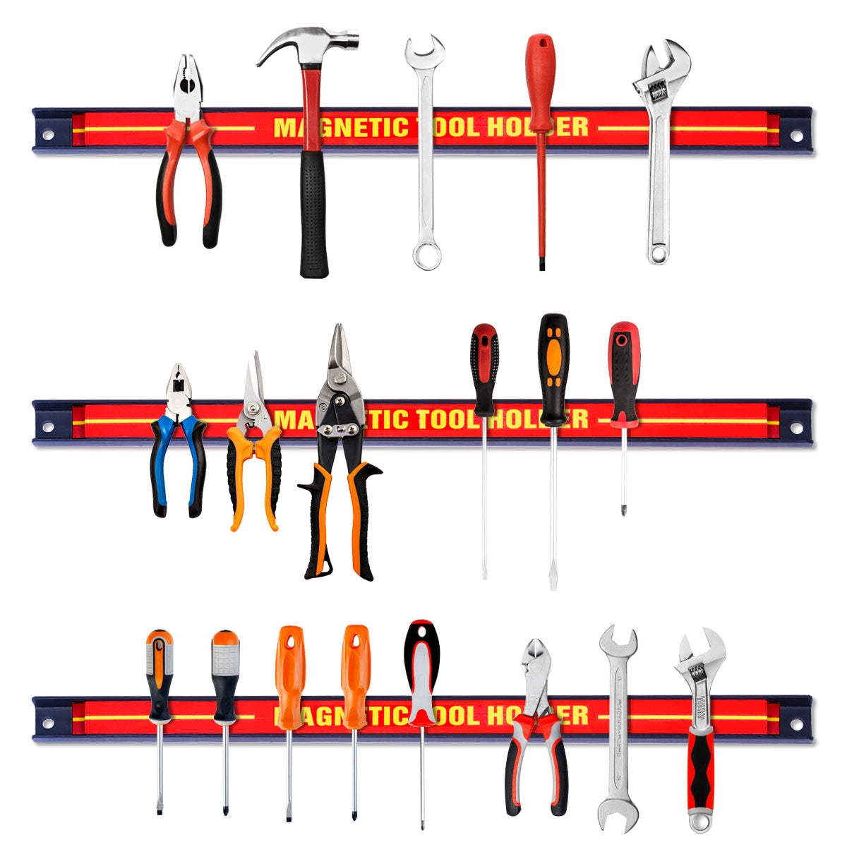 Conjunto de 6 Peças de Tiras Magnéticas de 46cm para Ferramentas - Suporte de Barra Magnética para Oficina ou Garagem