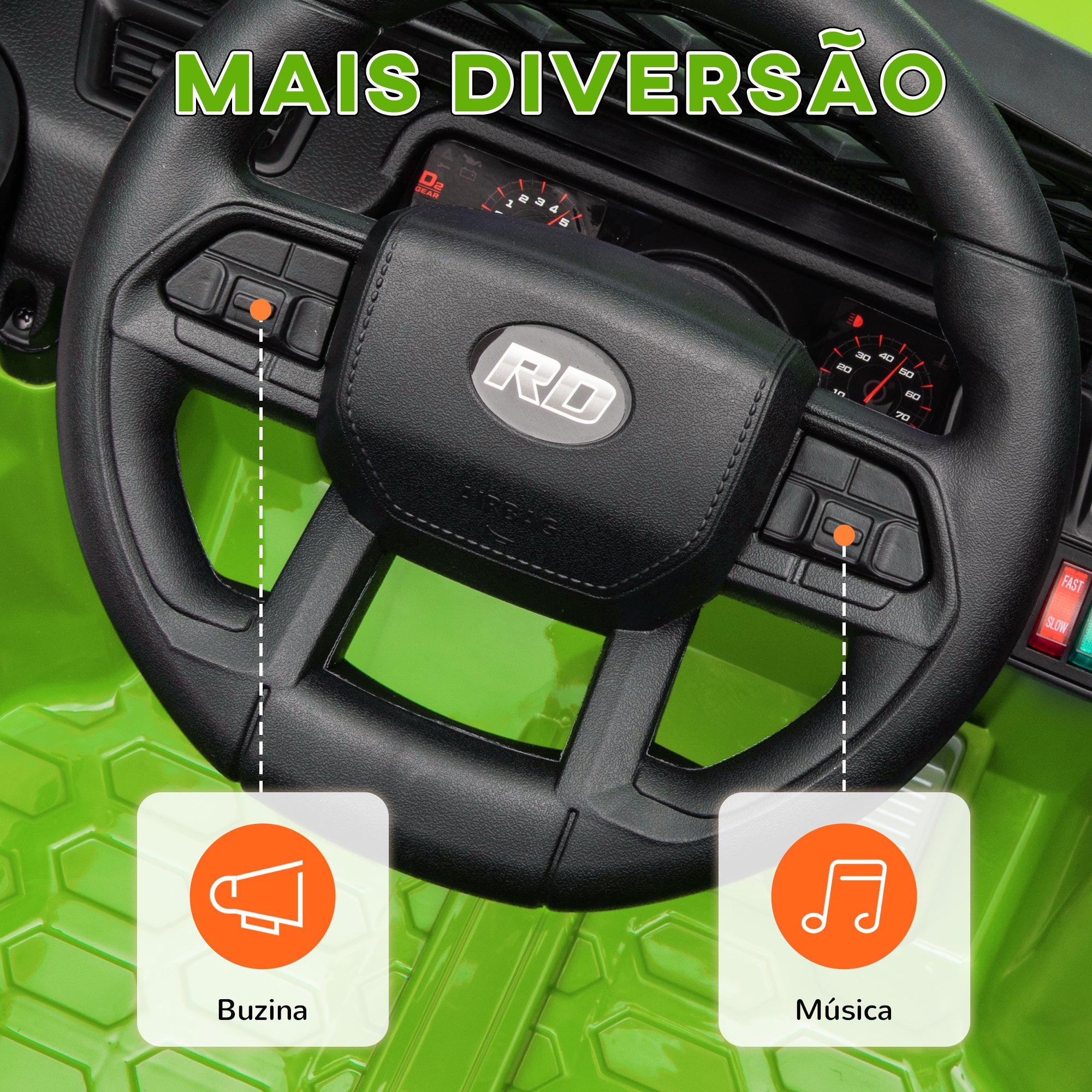 Carro Elétrico Infantil UTV Verde 95x62,5x65 cm