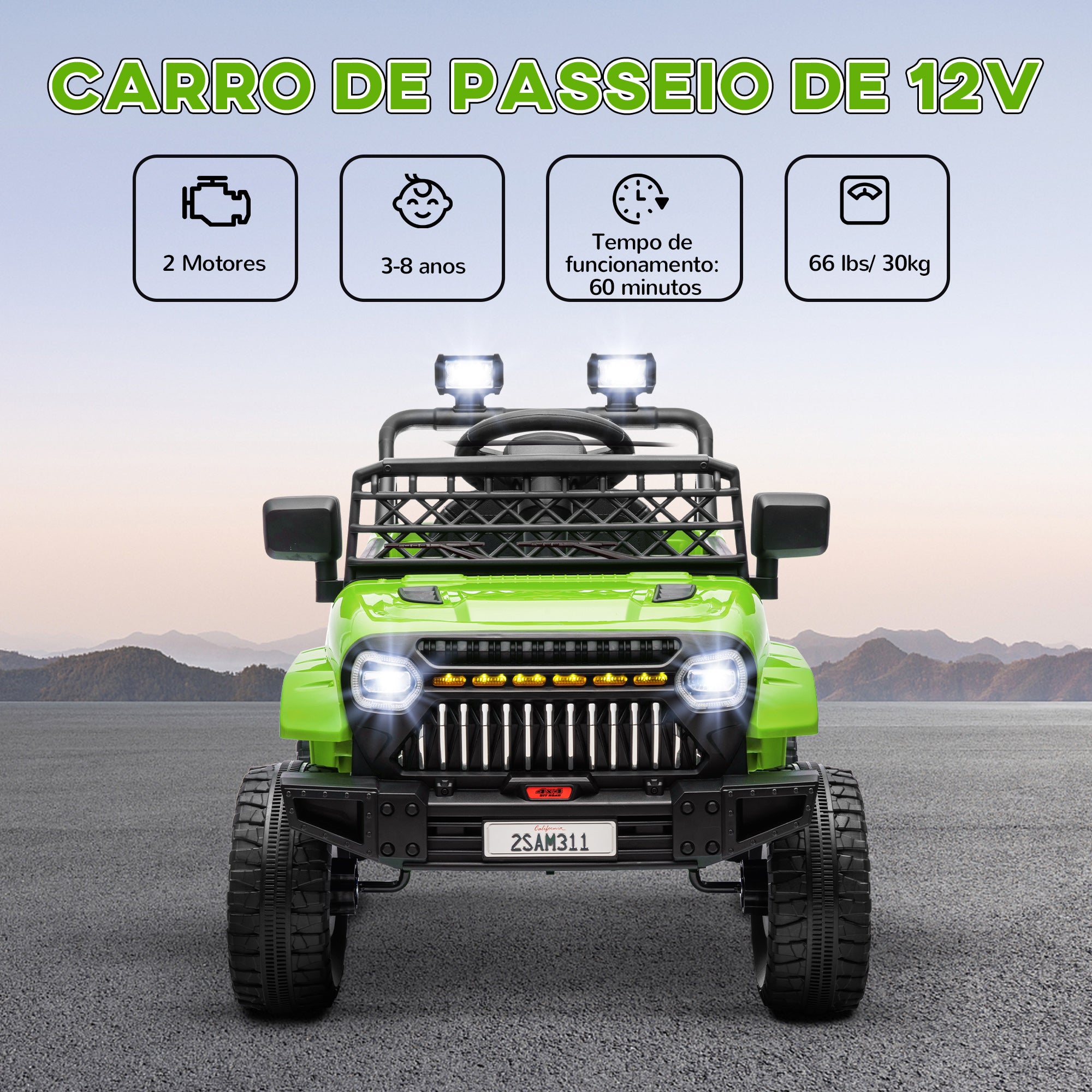 Carro Elétrico Infantil UTV Verde 95x62,5x65 cm