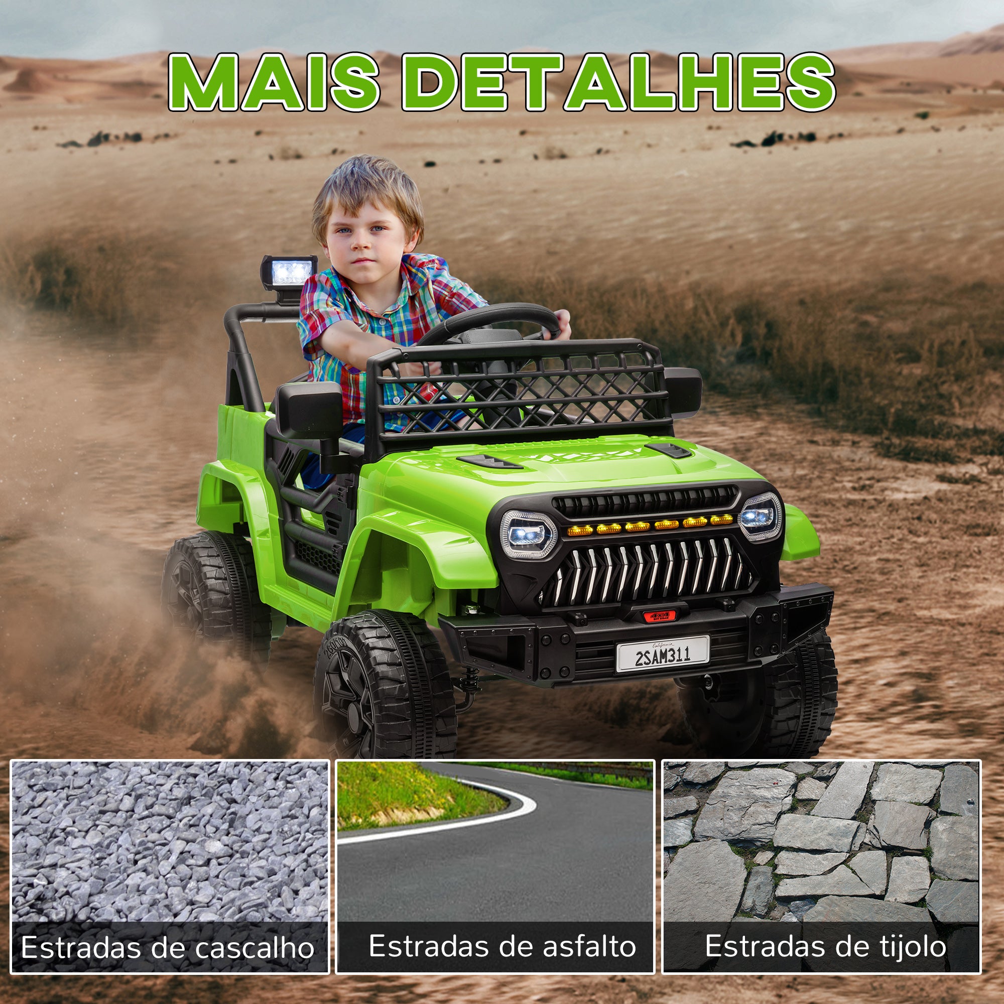 Carro Elétrico Infantil UTV Verde 95x62,5x65 cm