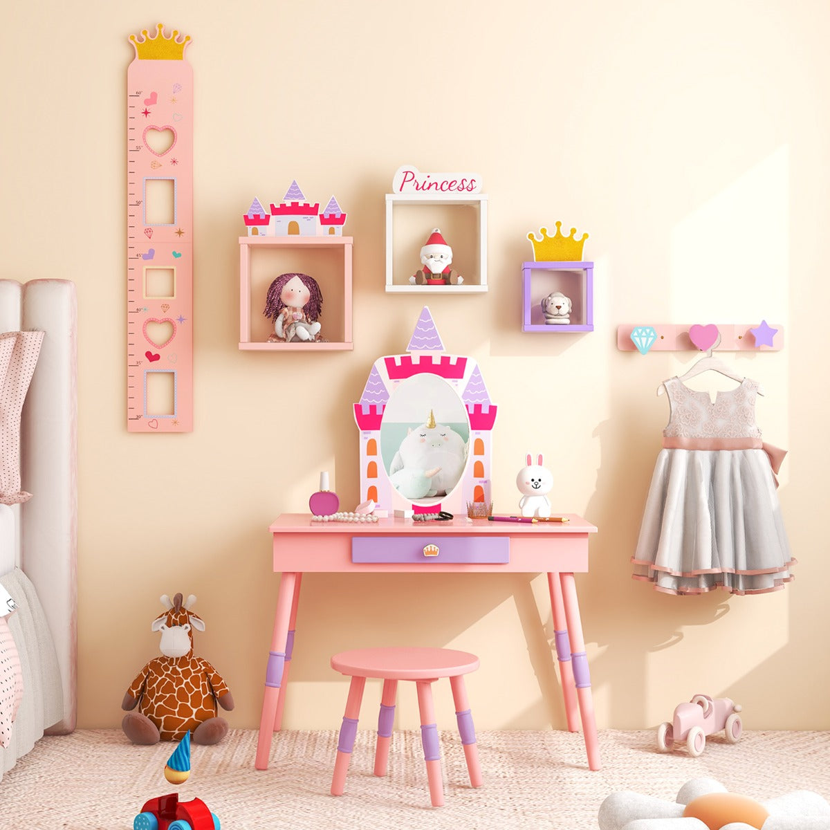 Tocador de Princesa com Espelho, Gaveta e Acessórios - Rosa