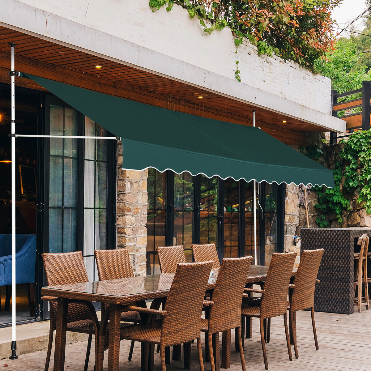 Toldo Telescópico e Retrátil Resistente aos Raios UV Impermeável com Manivela Altura Regulável para Janela Varanda Jardim 395 x 120 cm - Verde
