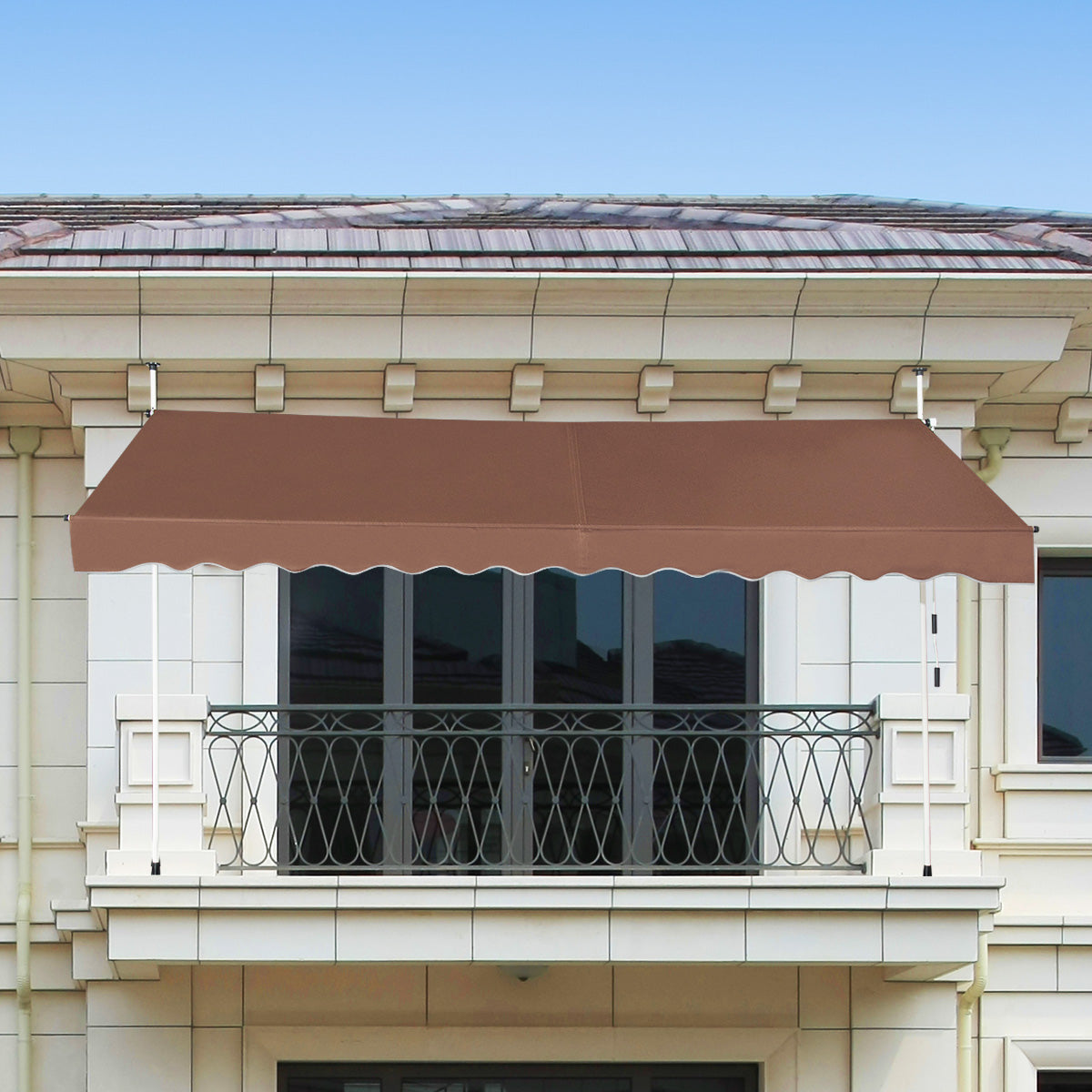 Toldo Exterior Terraço Ajustável 350 x 125 cm com Manivela - Resistente Intempéries - Marrom