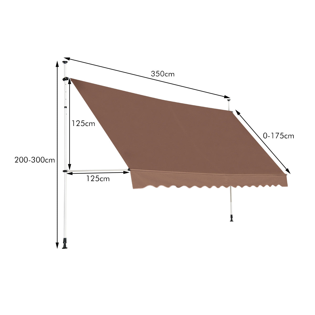 Toldo Exterior Terraço Ajustável 350 x 125 cm com Manivela - Resistente Intempéries - Marrom