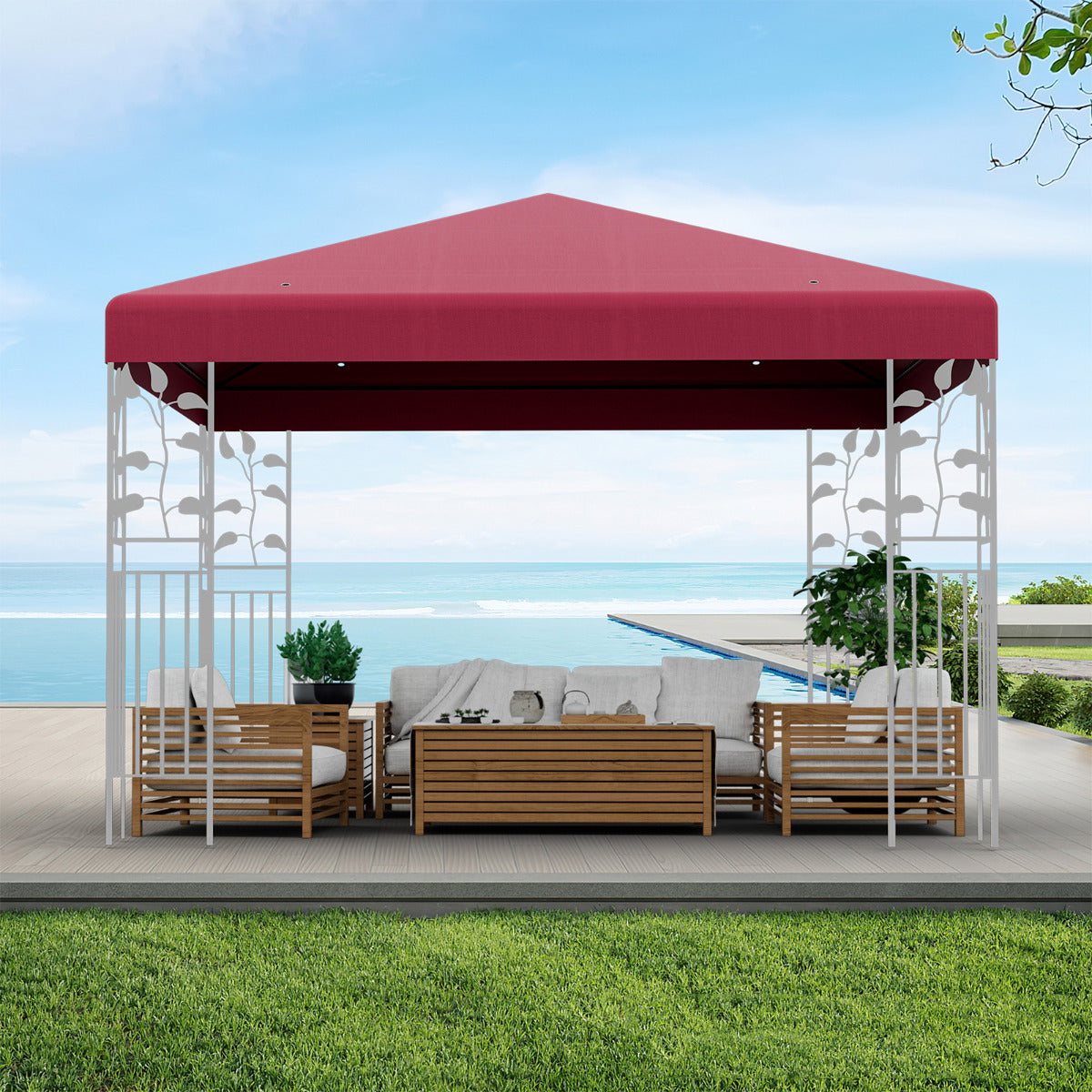 Toldo de Substituição para Pérgula 300 x 300 cm Toldo de Pavilhão em Poliéster para Pátio com Velcro e Orifícios de Drenagem Vermelho