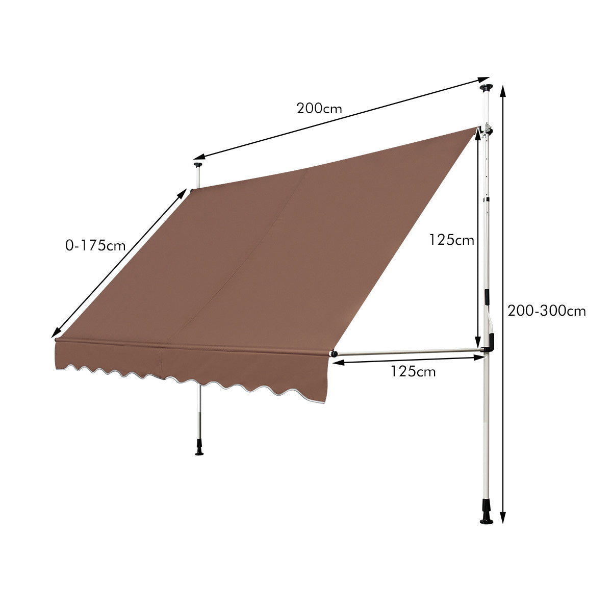 Toldo Exterior Terraço Altura Ajustável 2-3 m com Manivela e Resistente Intempéries 200 x 125 cm Marrom