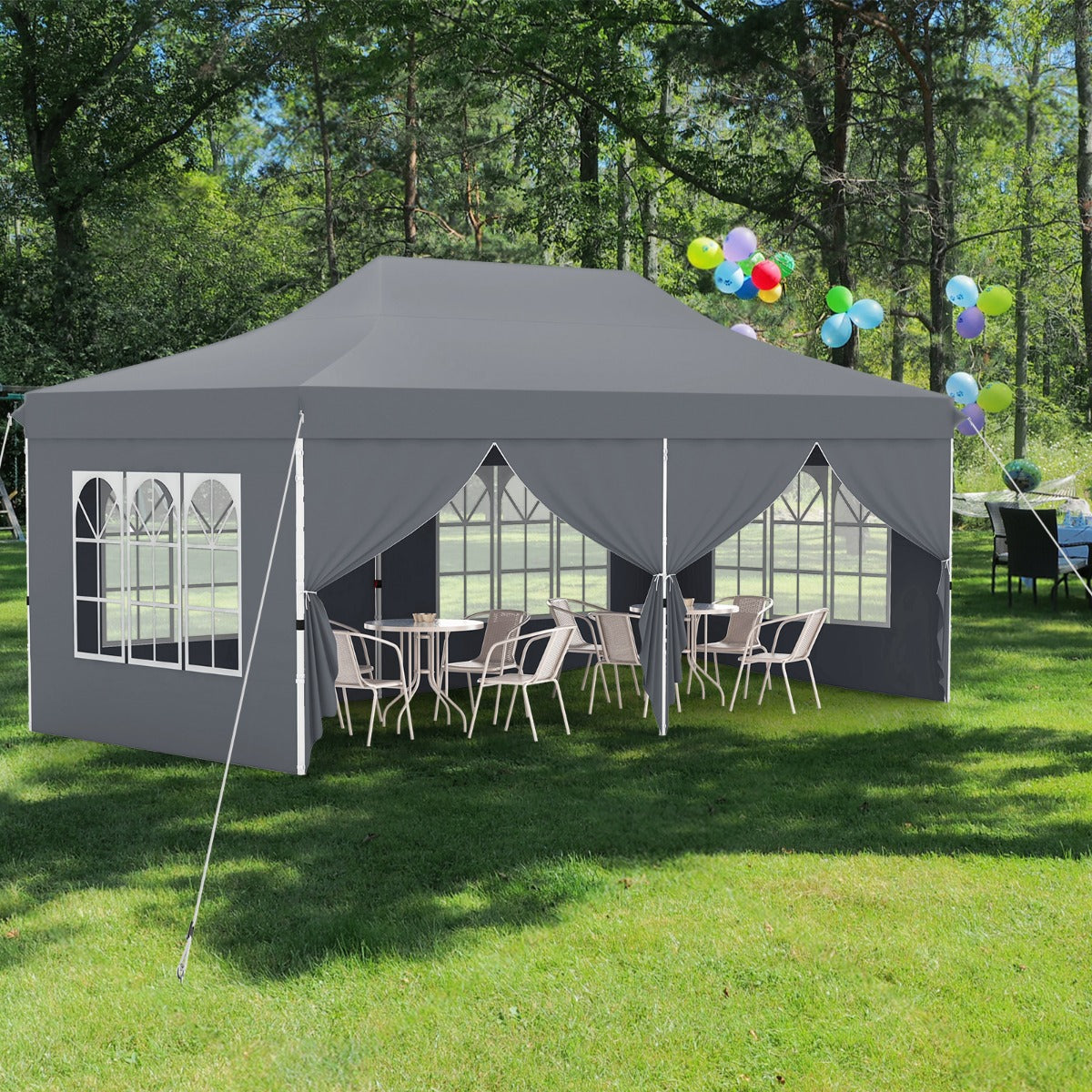 Toldo de 600 x 300 cm com 6 Paredes Laterais Removíveis Cinza para Festas e Eventos