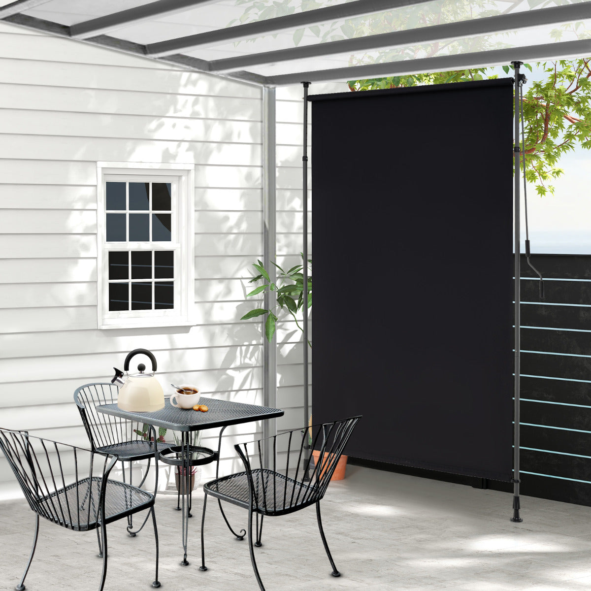 Toldo Vertical Retrátil para Pátio 150/200/250x220-310cm - Sombrinha Enrolável para Exterior com Altura Ajustável