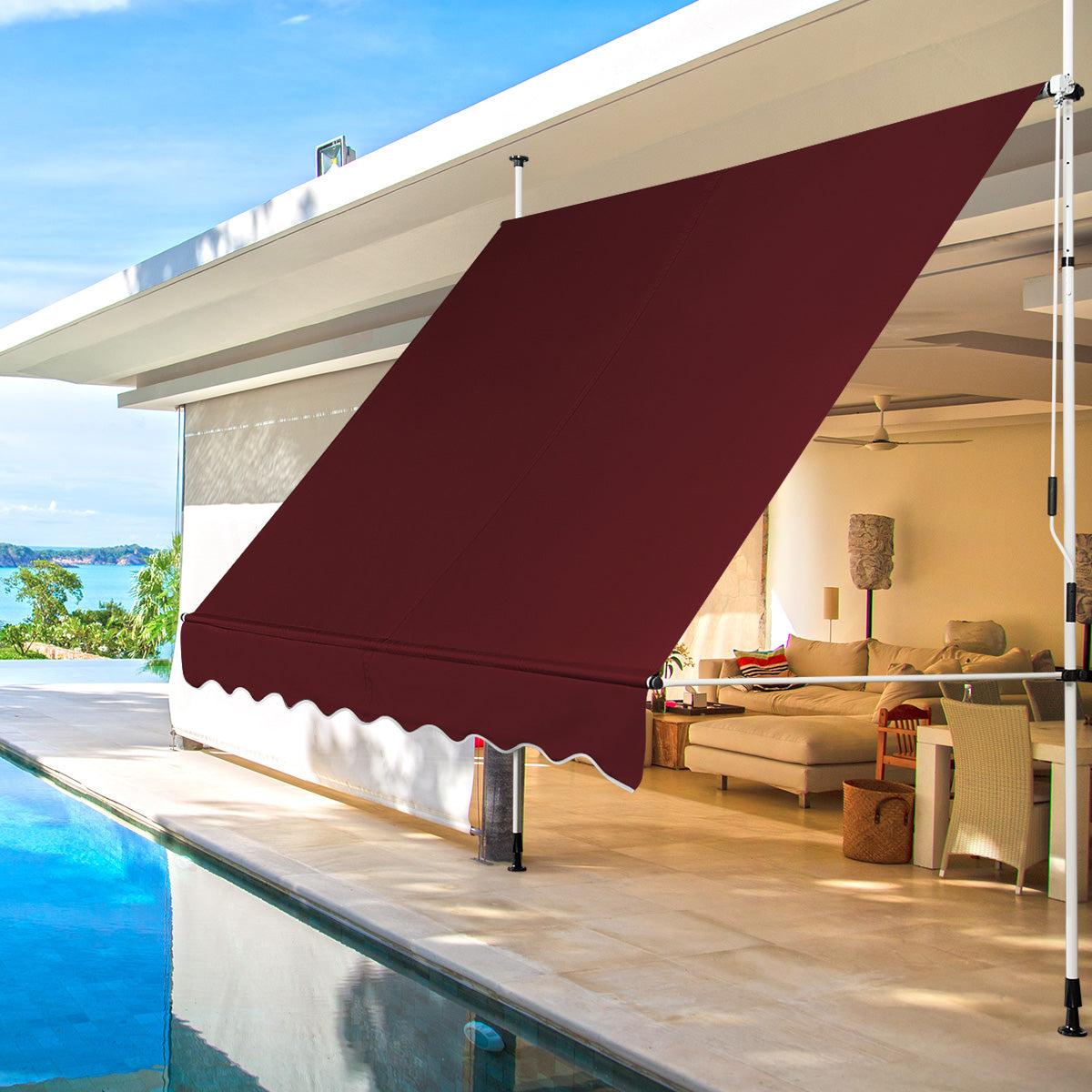 Toldo Telescópico e Retráctil Resistente aos Raios UV - Vermelho - 250 cm