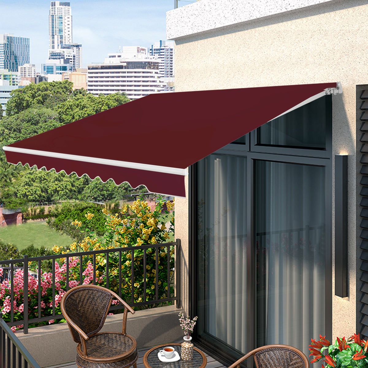 Toldo Retráctil 4 x 2,5 m de Pátio Cobertura em Poliéster com Manivela Manual Estrutura de Alumínio Resistente Cobertura para Exterior - Vermelho Vinho