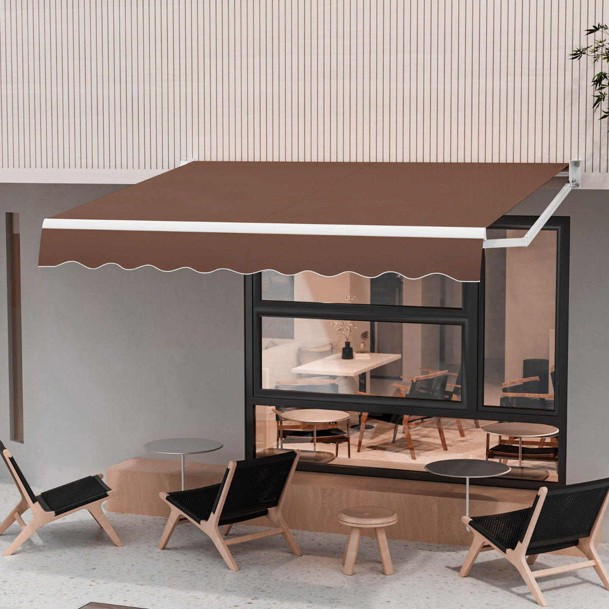 Toldo Retrátil 295 x 250 cm com Manivela Manual para Paredes, Portas e Janelas - Café