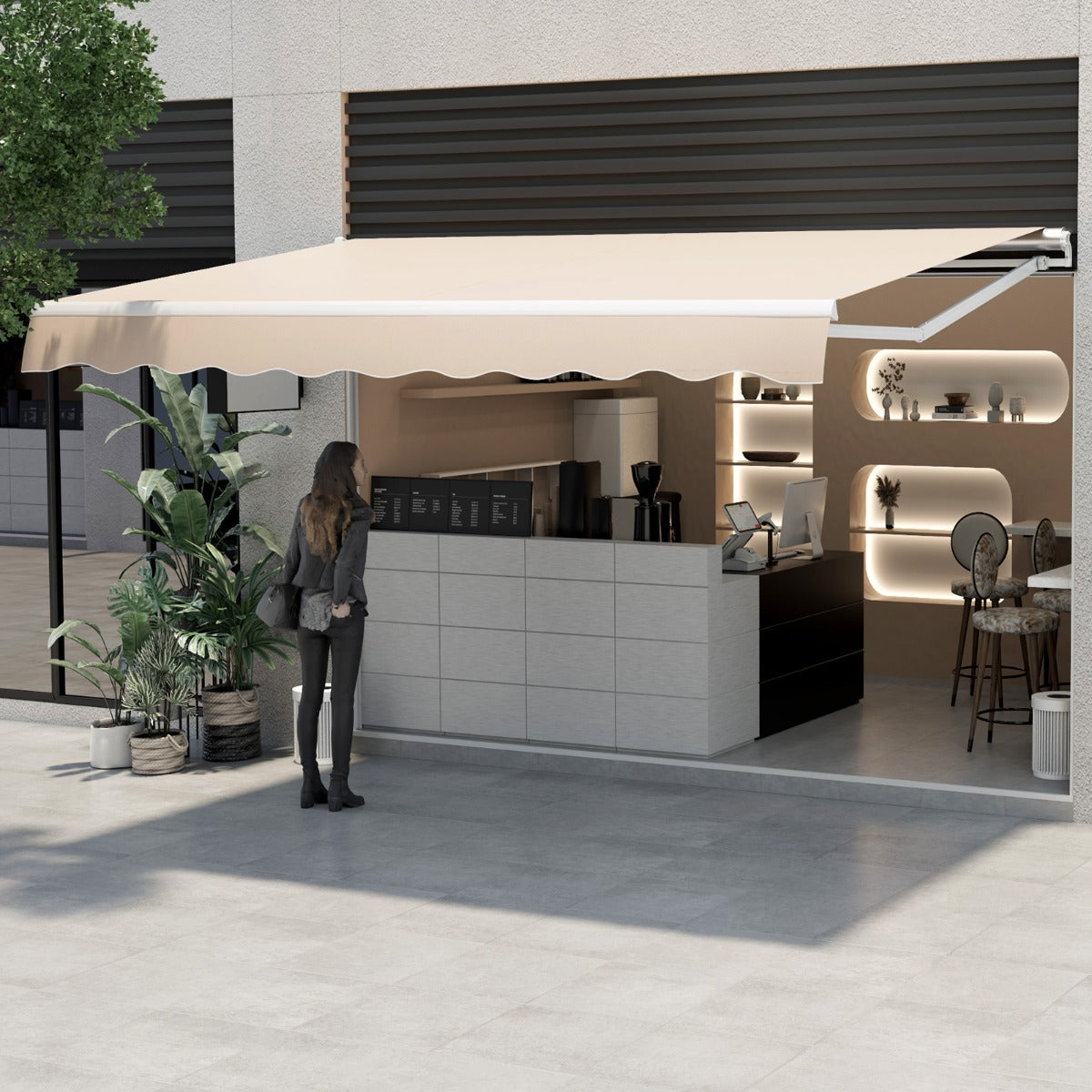 Toldo Retráctil para Pátio 4 x 2,5 m em Poliéster com Manivela Manual - Estrutura em Alumínio Resistente - Bege