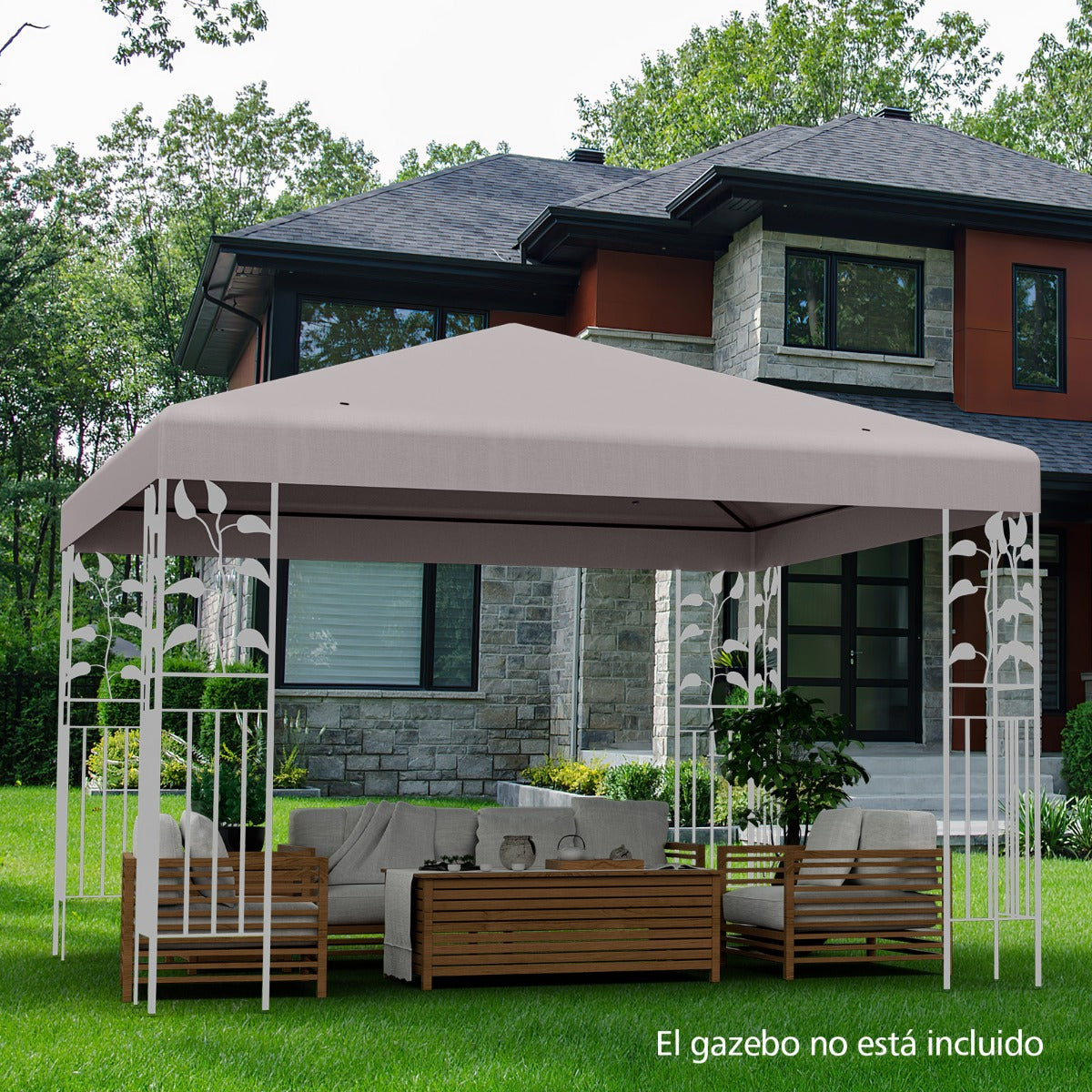 Toldo de Substituição para Pérgola de 300 x 300 cm Toldo de Pátio Fácil de Montar com Fecho de Gancho e Velcro Furos de Drenagem Cinza