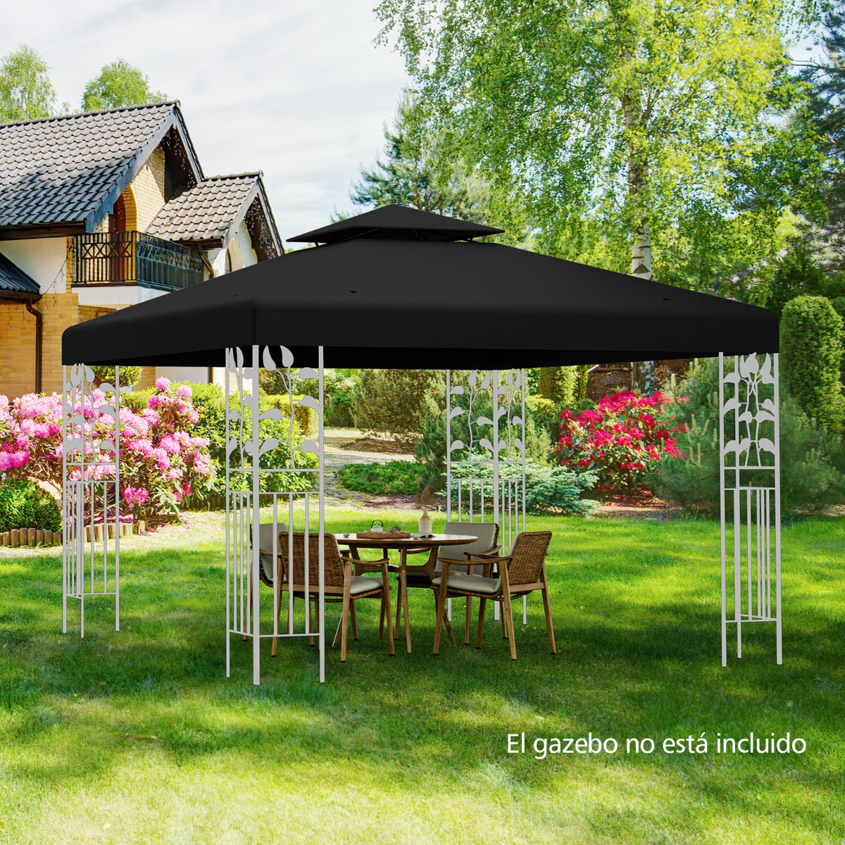 Toldo de Substituição para Pérgola de 2 Pisos 300 x 300 cm com Fivelas de Alumínio, Ganchos e Fecho Preto