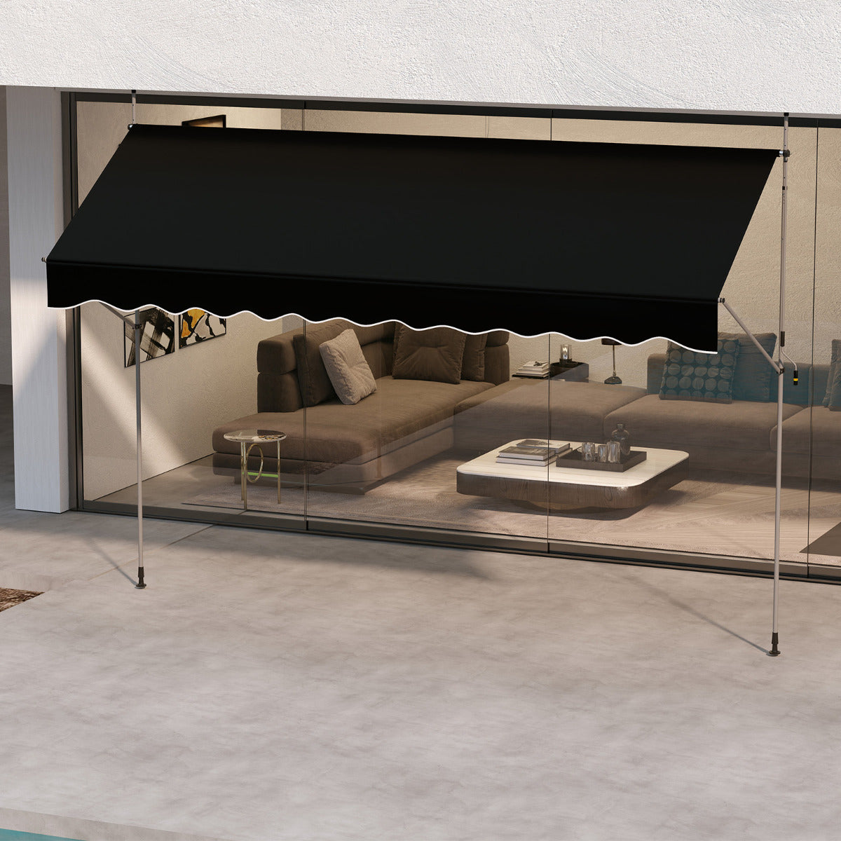 Toldo Retrátil Manual 4 m x 180 cm Sombra de Exterior Ajustável sem Perfuração com Manivela para Pátio Varanda Jardim Preto