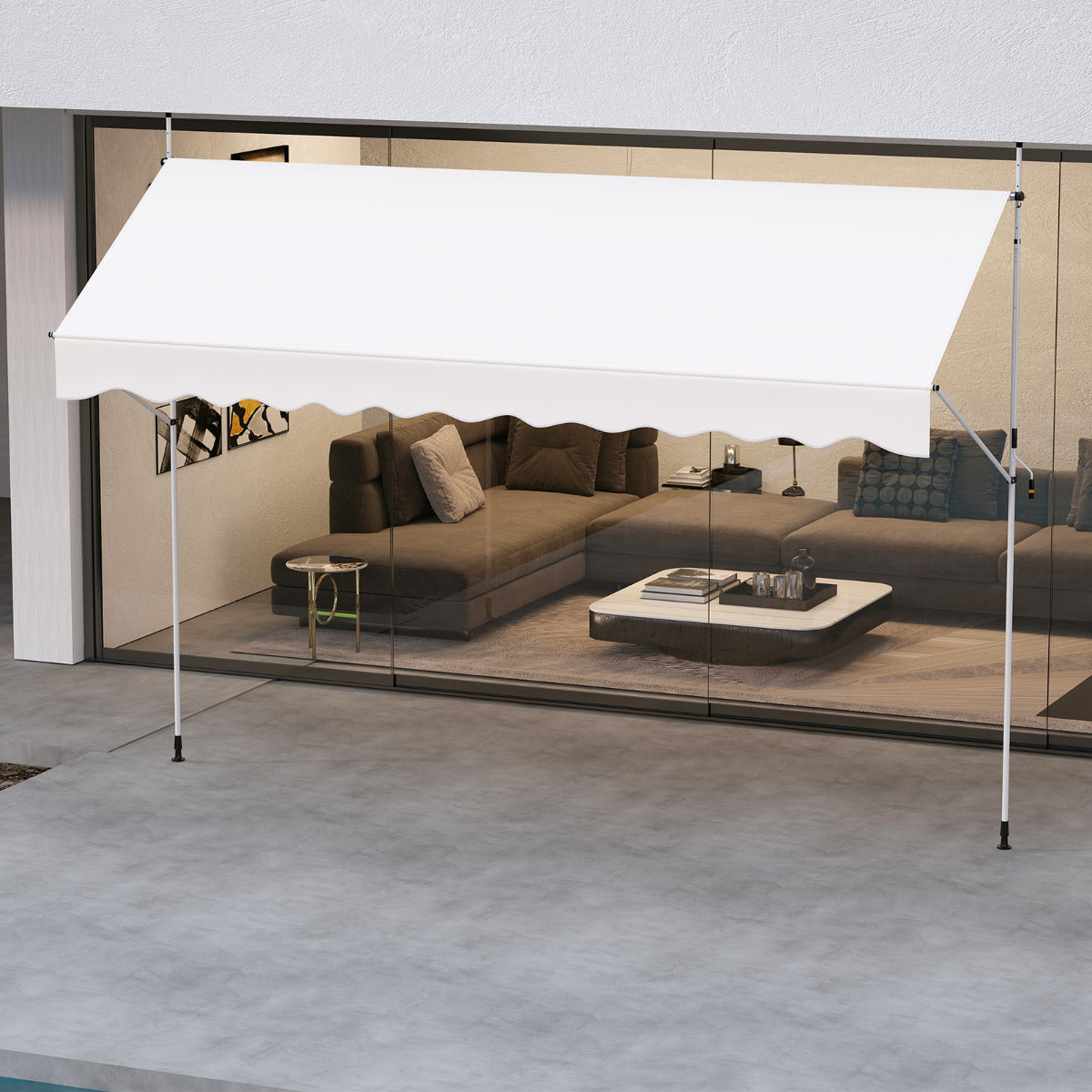 Toldo Retrátil Manual 4 m x 180 cm Branco para Exterior - Proteção Solar e Privacidade