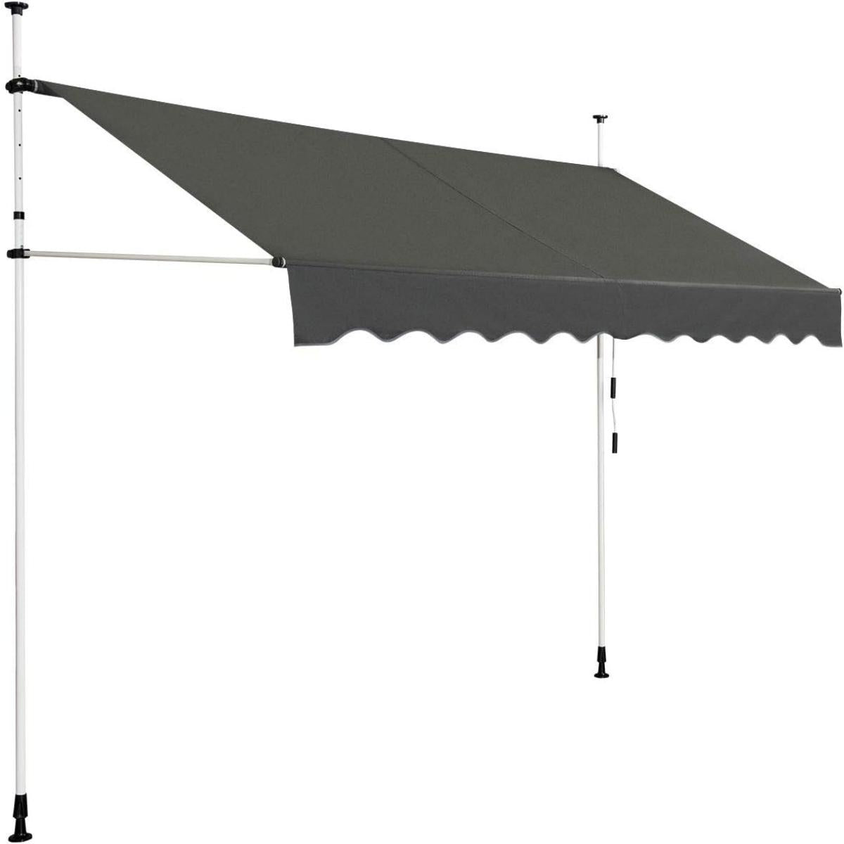 Toldo Exterior Terraço Altura Ajustável 200 x 125 cm com Manivela e Resistente à Intempérie - Cinzento