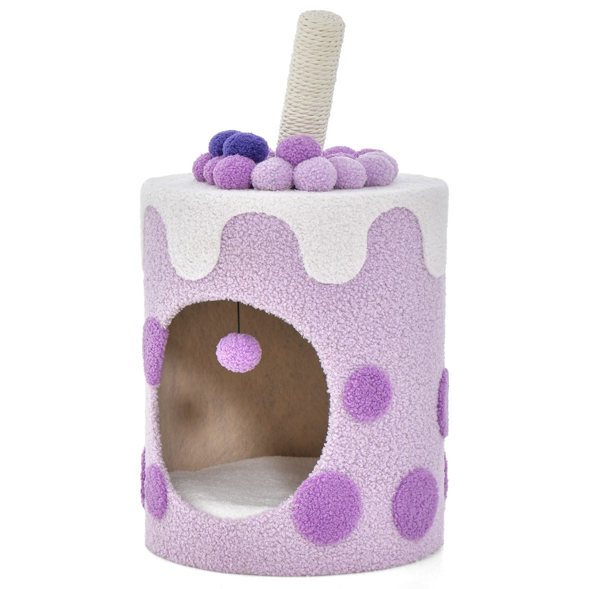 Torre de Árvore para Gatos em Forma de Chá de Bolhas Condomínio para Gatos com Arranhador de Sisal e Bola Pendurada 67 x 37 x 37 cm Roxo