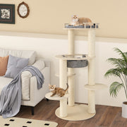 Torre para Gatos de Madeira de 6 Níveis Moderna 150 cm com Percha Acolchoada, Hamaca, Postes Arranhadores de Sisal Cinza