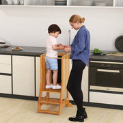 Torre de Pé 2 em 1 para Crianças de 1-7 Anos com 3 Canetas Base de Água Plataforma de Quadro-Negro e Degrau Ajustáveis Capacidade de 70 kg Natural