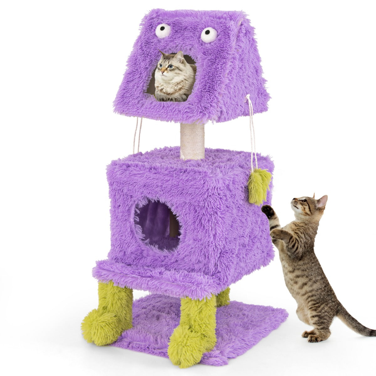 Torre para Gatos com Temática de Monstros em Pelúcia Macia - Púrpura