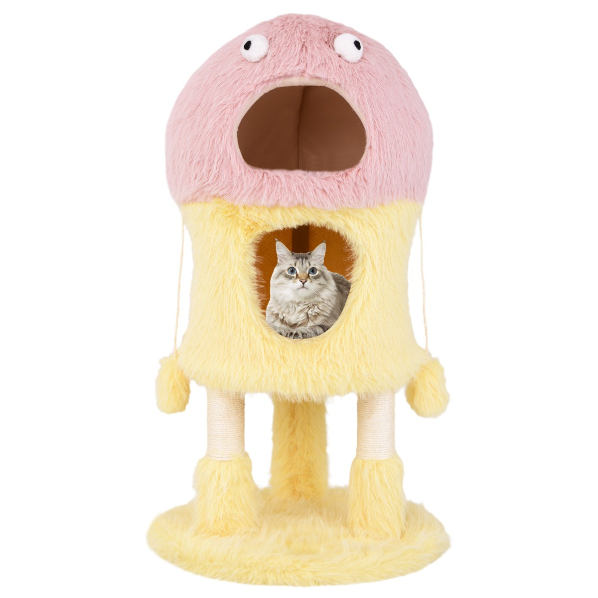 Arranhador para Gatos – 48 x 93 cm – Rosa e Amarelo – Pelúcia
