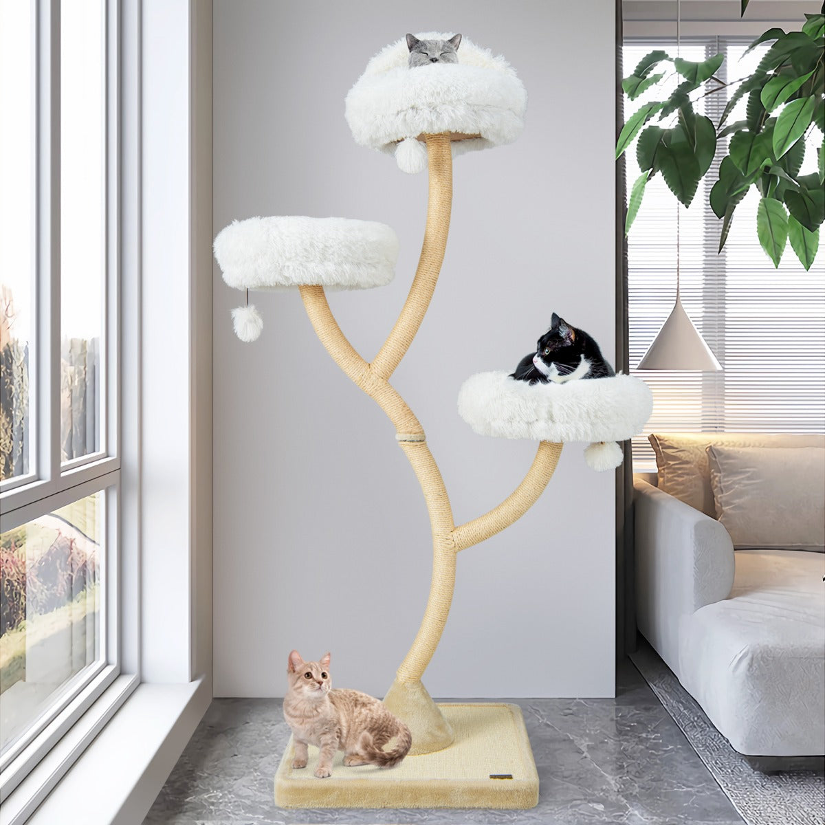 Torre para Gatos com Estrutura de Metal e Postes de Arranhar em Sisal 59 x 59 x 178 cm - Bege