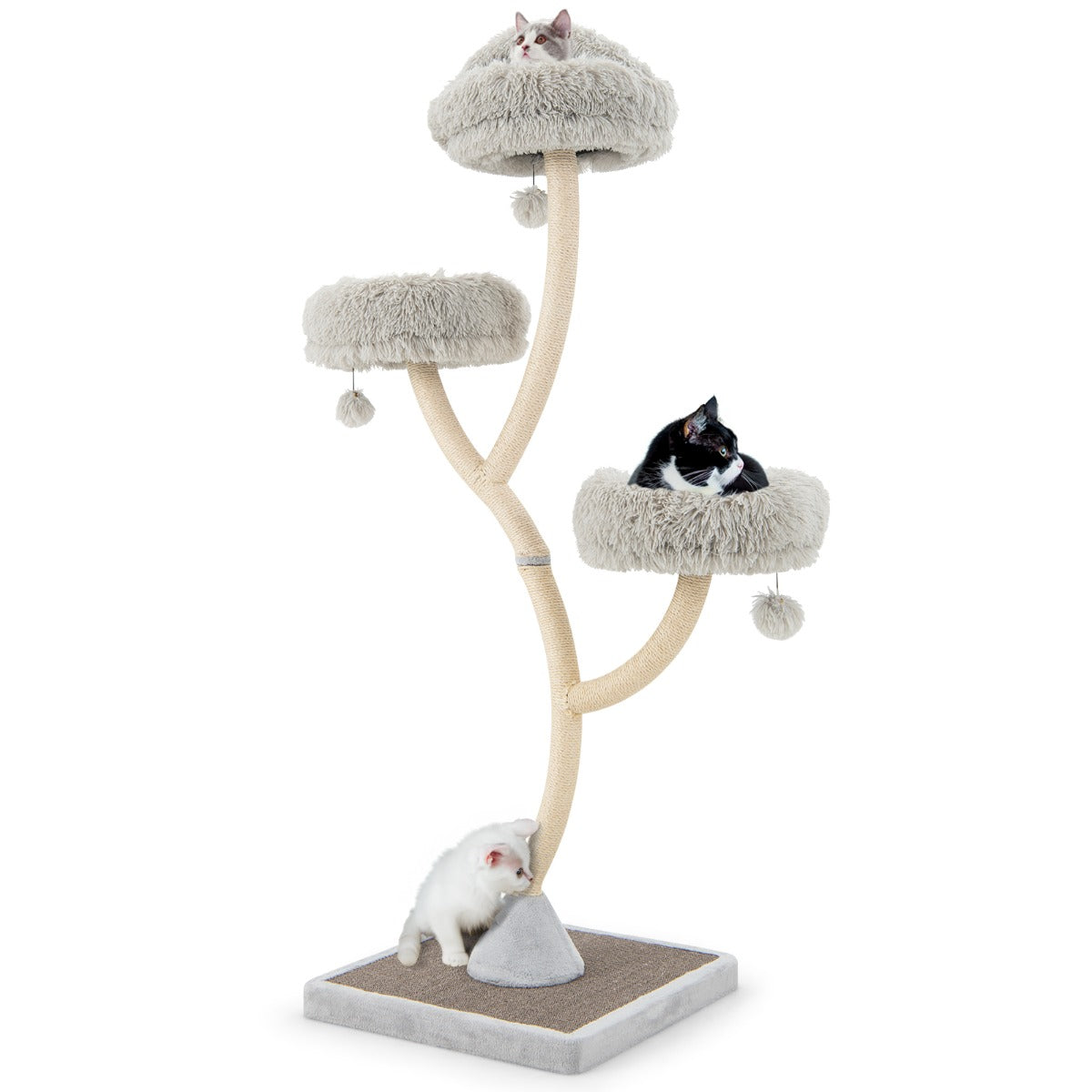 Torre para Gatos com Estrutura de Suporte em Metal Postes Plataforma Arranhadores em Sisal 59 x 59 x 178 cm - Cinzento