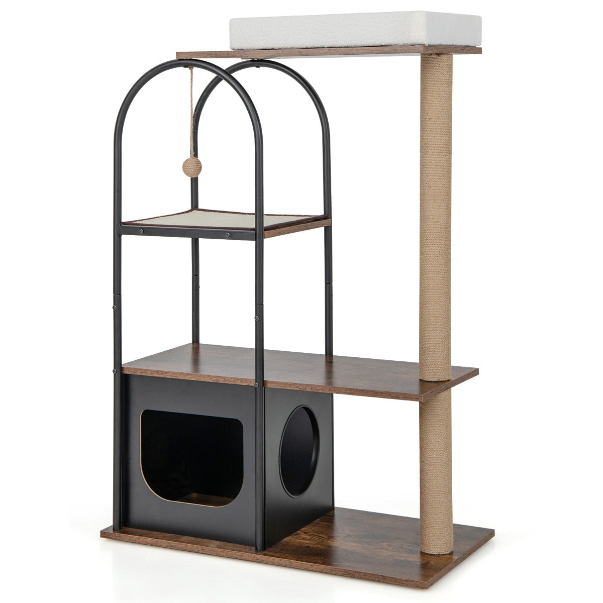 Torre para Gatos com Estrutura de Metal e Postes de Arranhar em Juta - Centro de Atividades para Gatos Preto