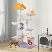 Torre para Gatos de 167 cm com Postes Arranhadores Cobertos de Sisal Plataforma em Forma de Avião Percha de Pelúcia Corda de Sisal Roxa